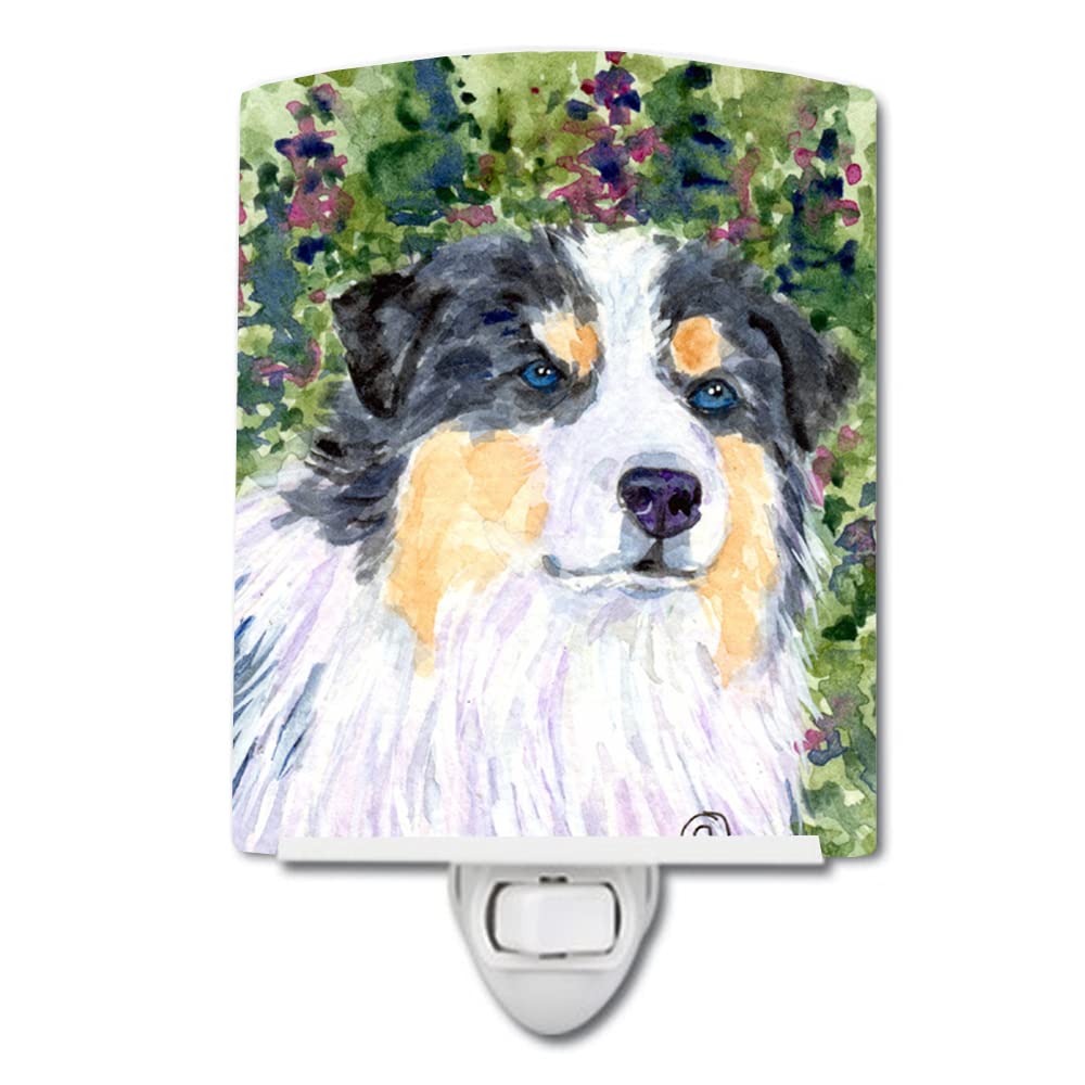 Caroline'S Treasures Ss8821Cnl Australian Shepherd Ceramic Night Light Compact, Ul-Certified, Ideal For Bedroom, Bathroom, Nursery, Hallway, Kitchen, 6X4X3, Multicolor