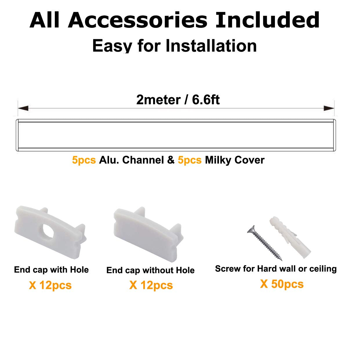 hunhun 5-Pack LED Aluminum Channel, 6.6ft Trimless Recessed with Diffuser, Silver