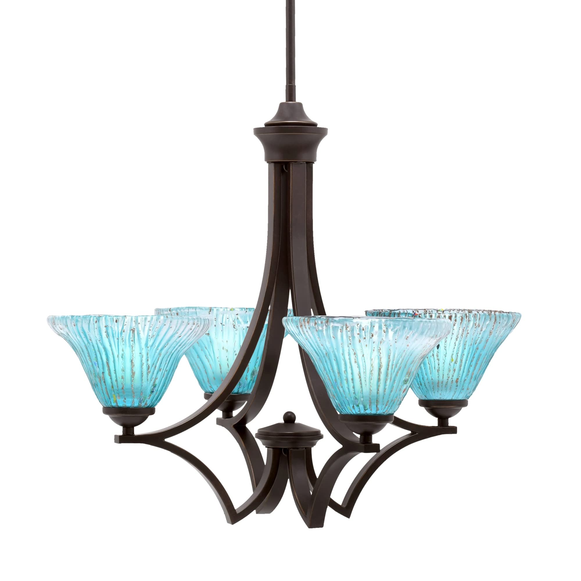 Zilo Uplight, 4 Light, Chandelier in Dark Granite Finish with 7&quot; Teal Crystal Glass