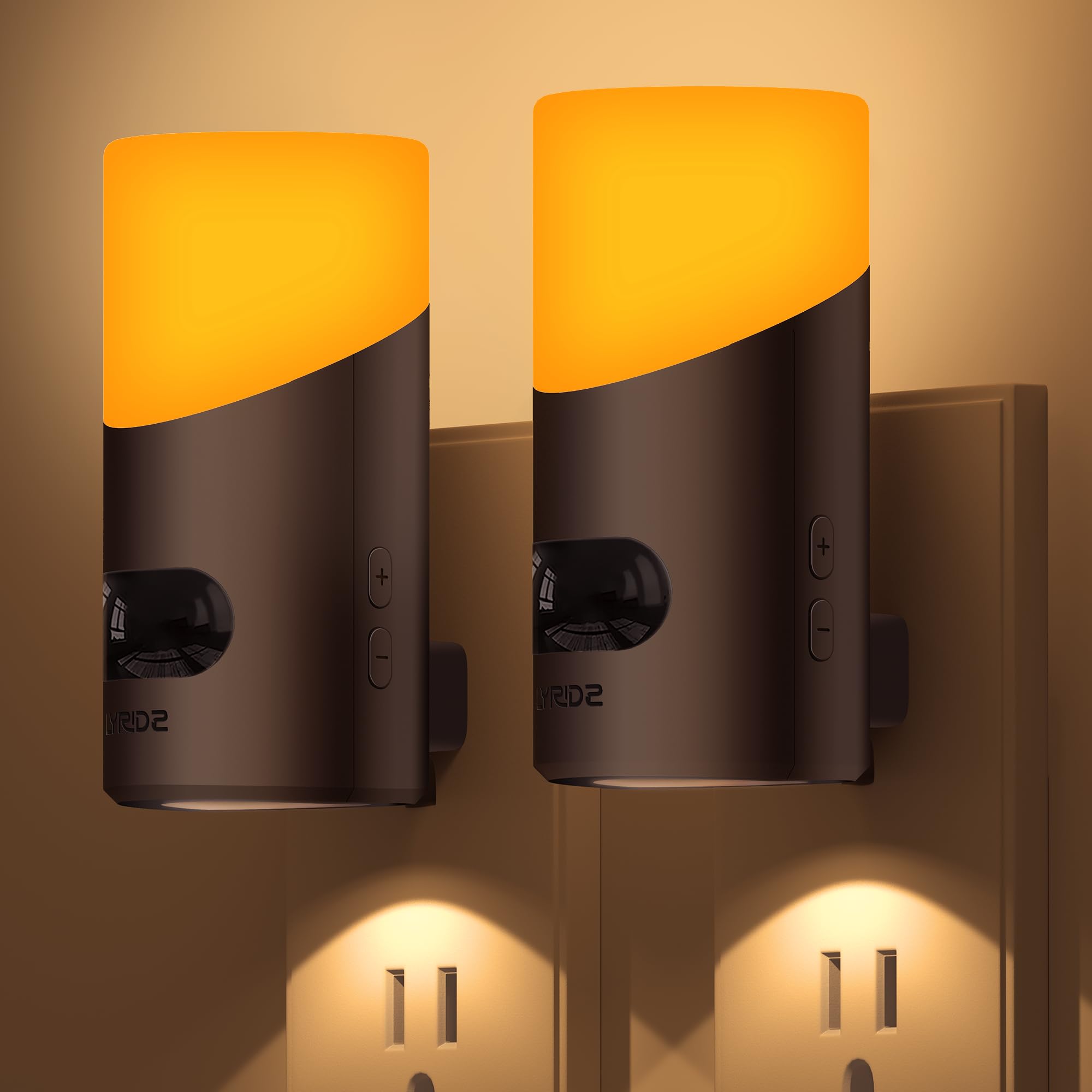 Lyridz Amber Night Light With Motion Sensor, 1-150Lm Dimmable Plug-In Nightlight Indoor For Bedroom, Bathroom, Hallway, Stairs,