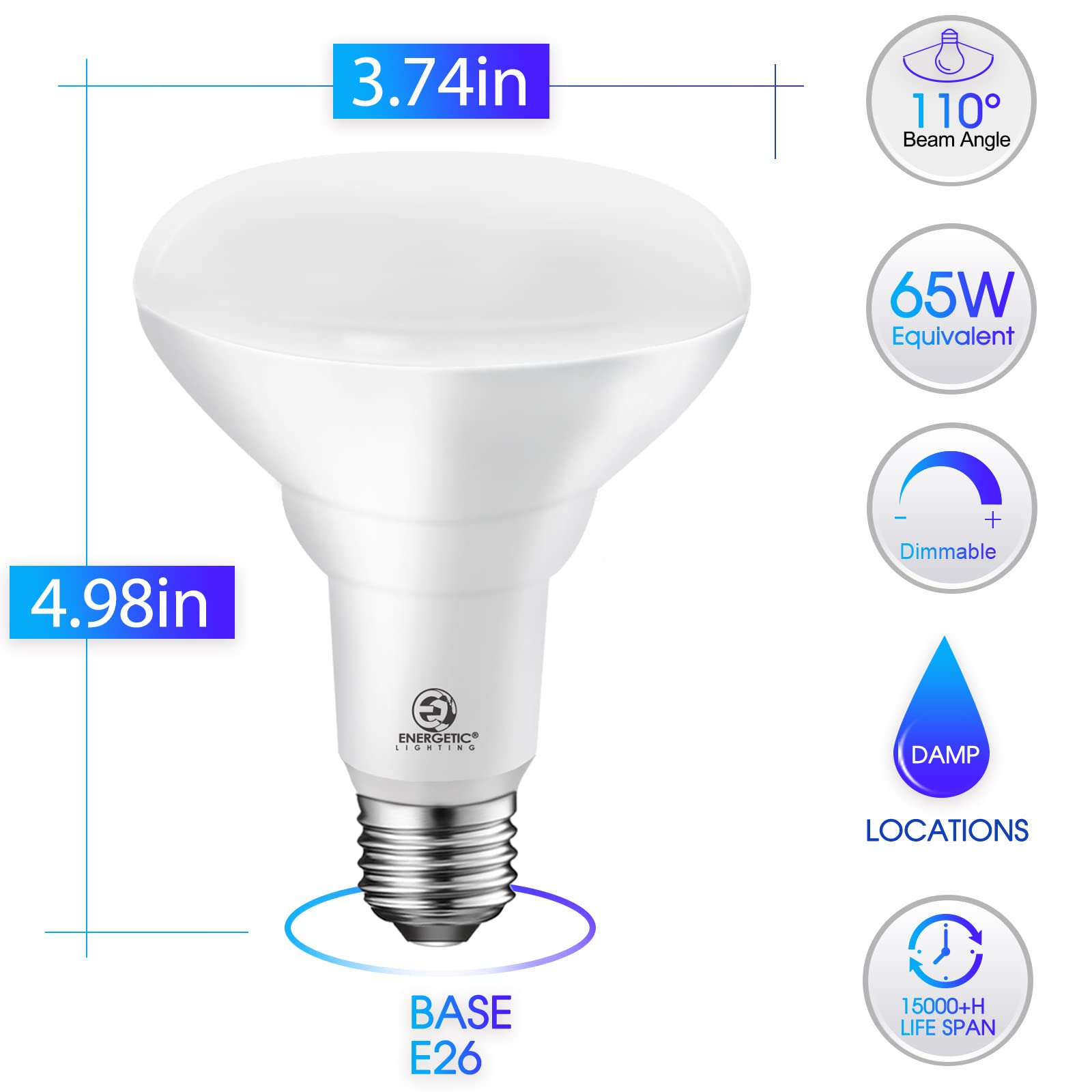 Energetic LED Recessed Light Bulbs BR30, 65W Equivalent, Dimmable, Warm White 3000K, Indoor Flood Lights for Recessed Cans, 12 P