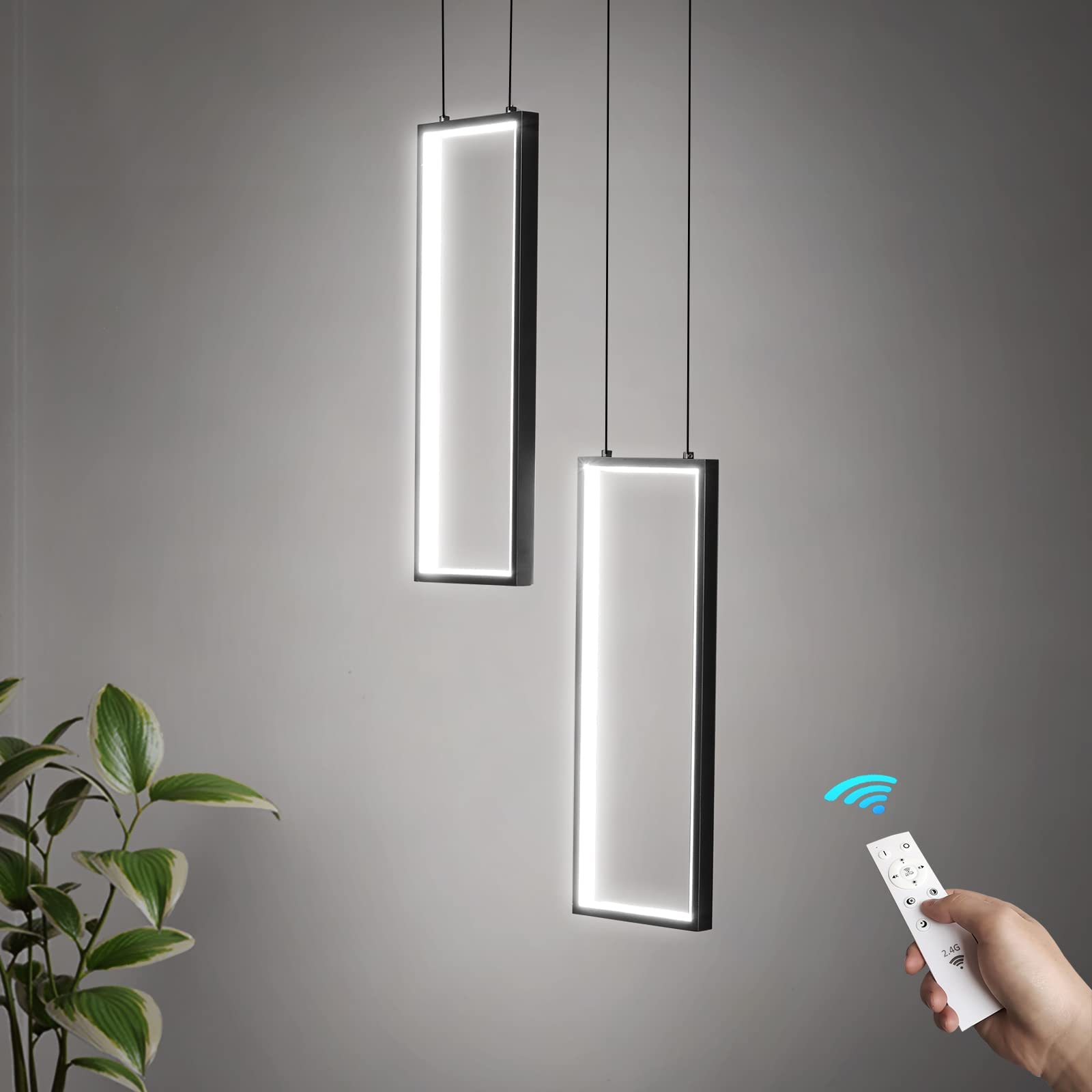 Fdpby Modern Kitchen Pendant Light Fixture Black 18W Led Pendant Light 2 Rings Rectangle Chandelier Pendant Lighting For Kitchen Island Living Room Dining Room Bedroom