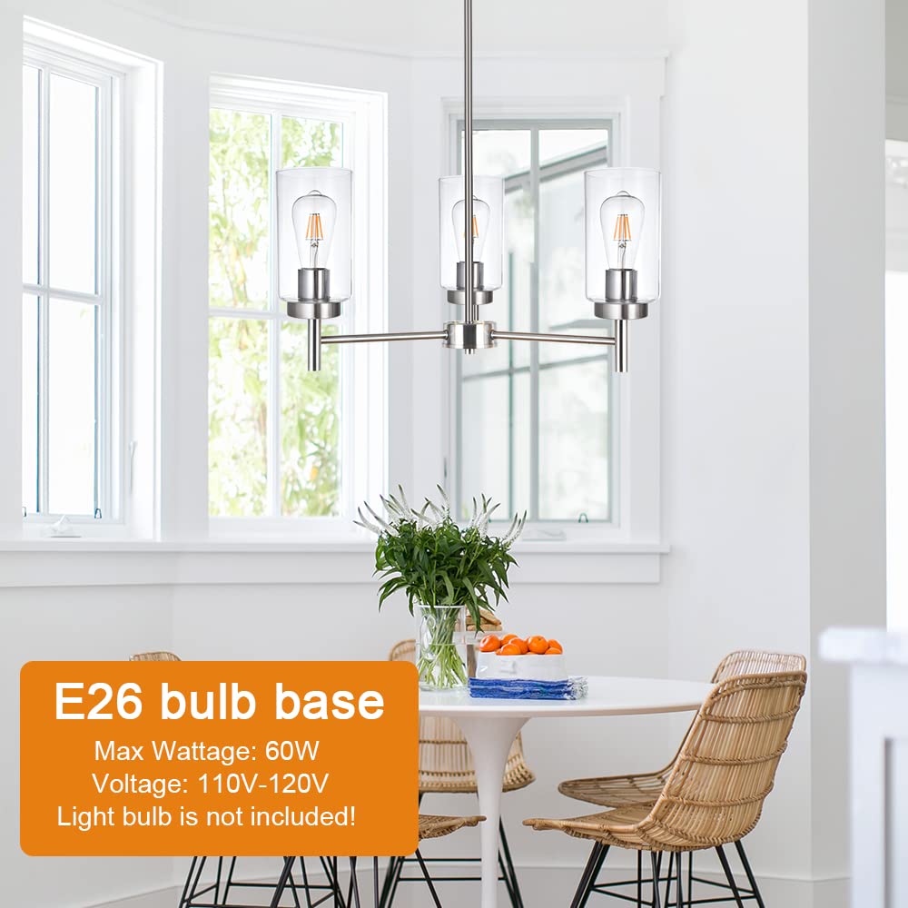 VINLUZ 3 Light Modern Chandeliers Metal Ceiling Fixture Brushed Nickel Industrial Pendant Lighting Model 1810-3-13