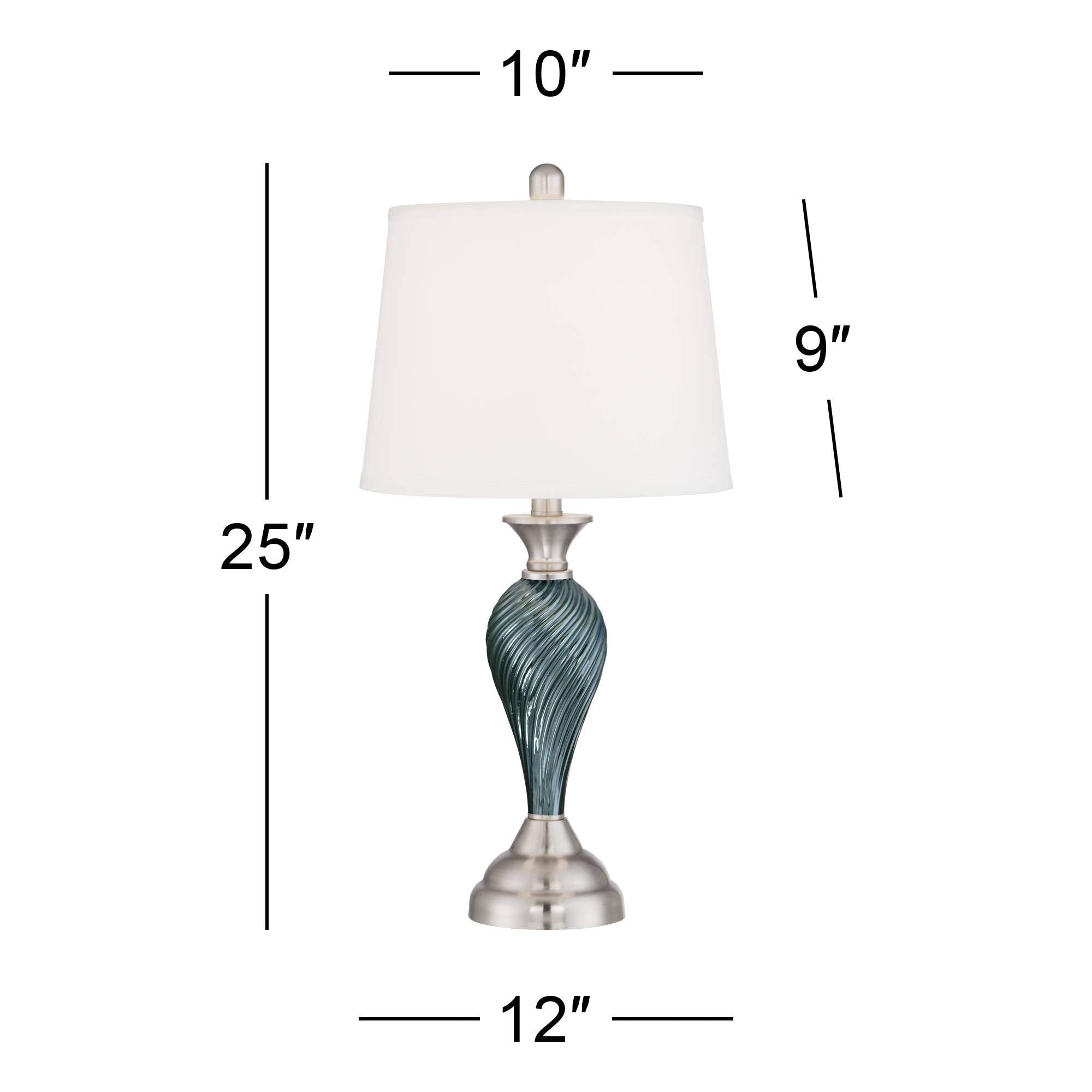 Regency Hill Table Lamps Set of 2, 25in High, Green-Blue Glass, Modern Coastal Design, Model 8M664
