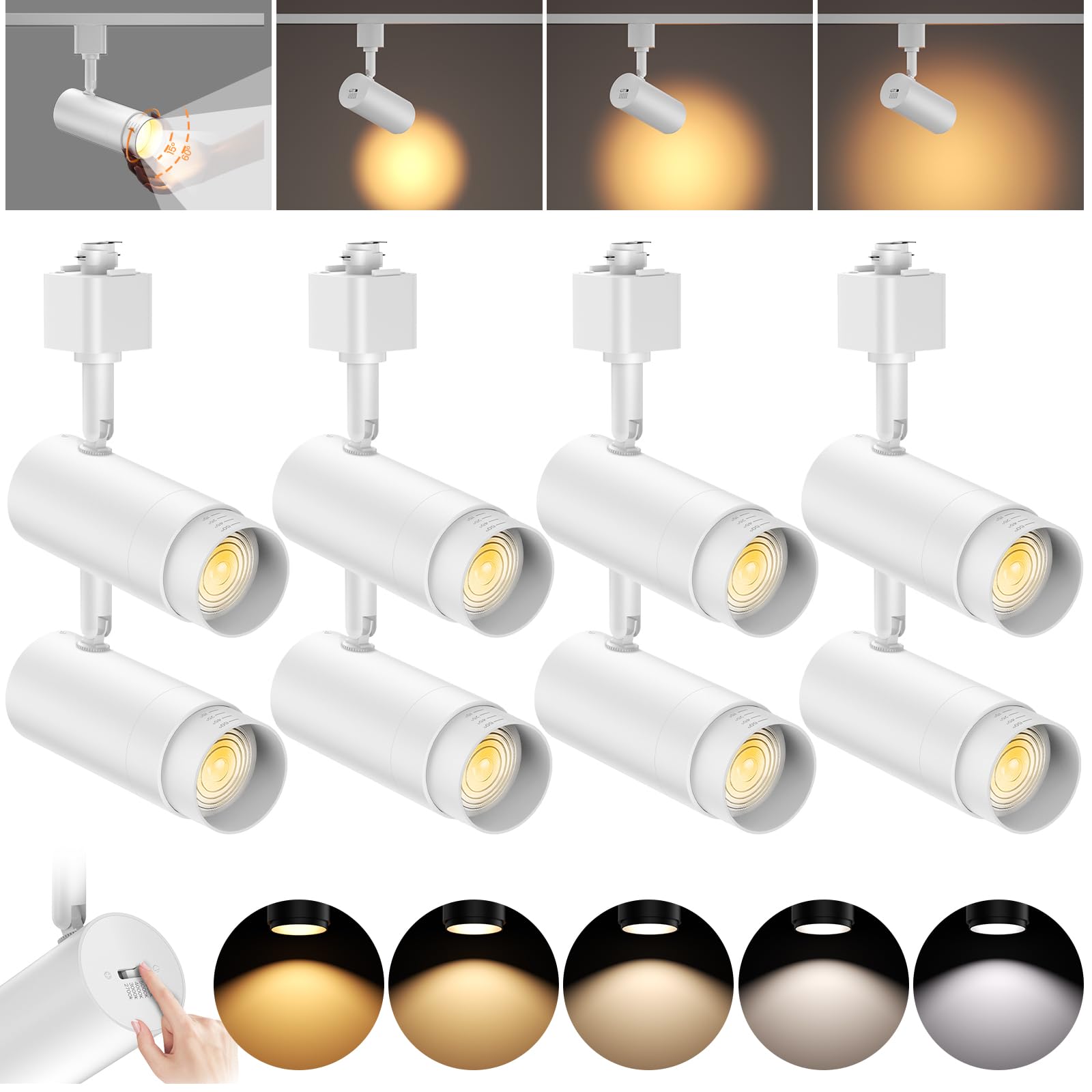 AIBISOD Zoomable LED Track Lighting Heads H Type Track Light Heads Dimmable 10W 5-color White Track Lights Bright Track Lighting