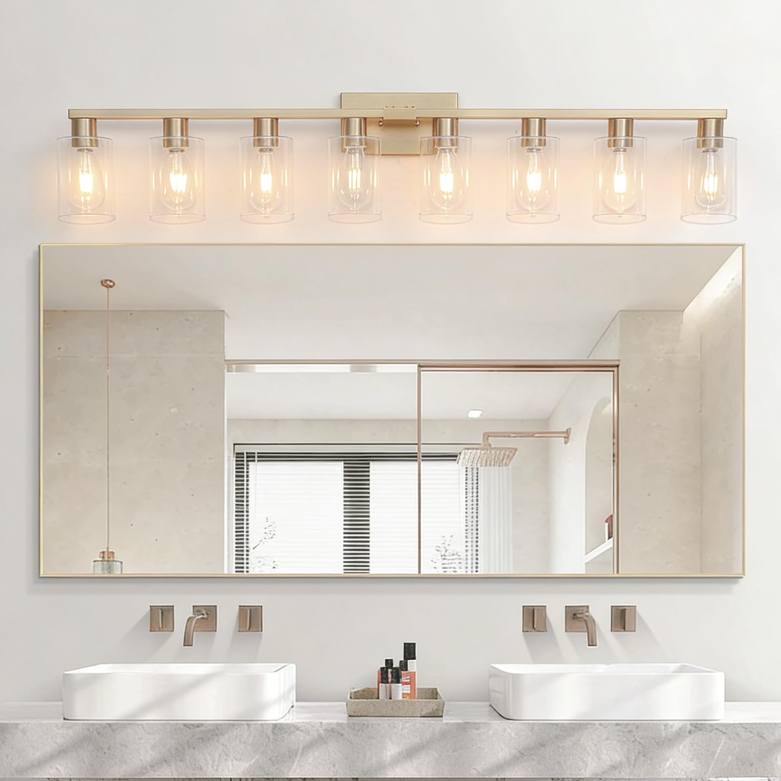 Epihanight 8 Light Bathroom Vanity Light Gold Bathroom Light Fixtures Brass Vanity Lights for Bathrrom 46 in Large Wall Sconce B