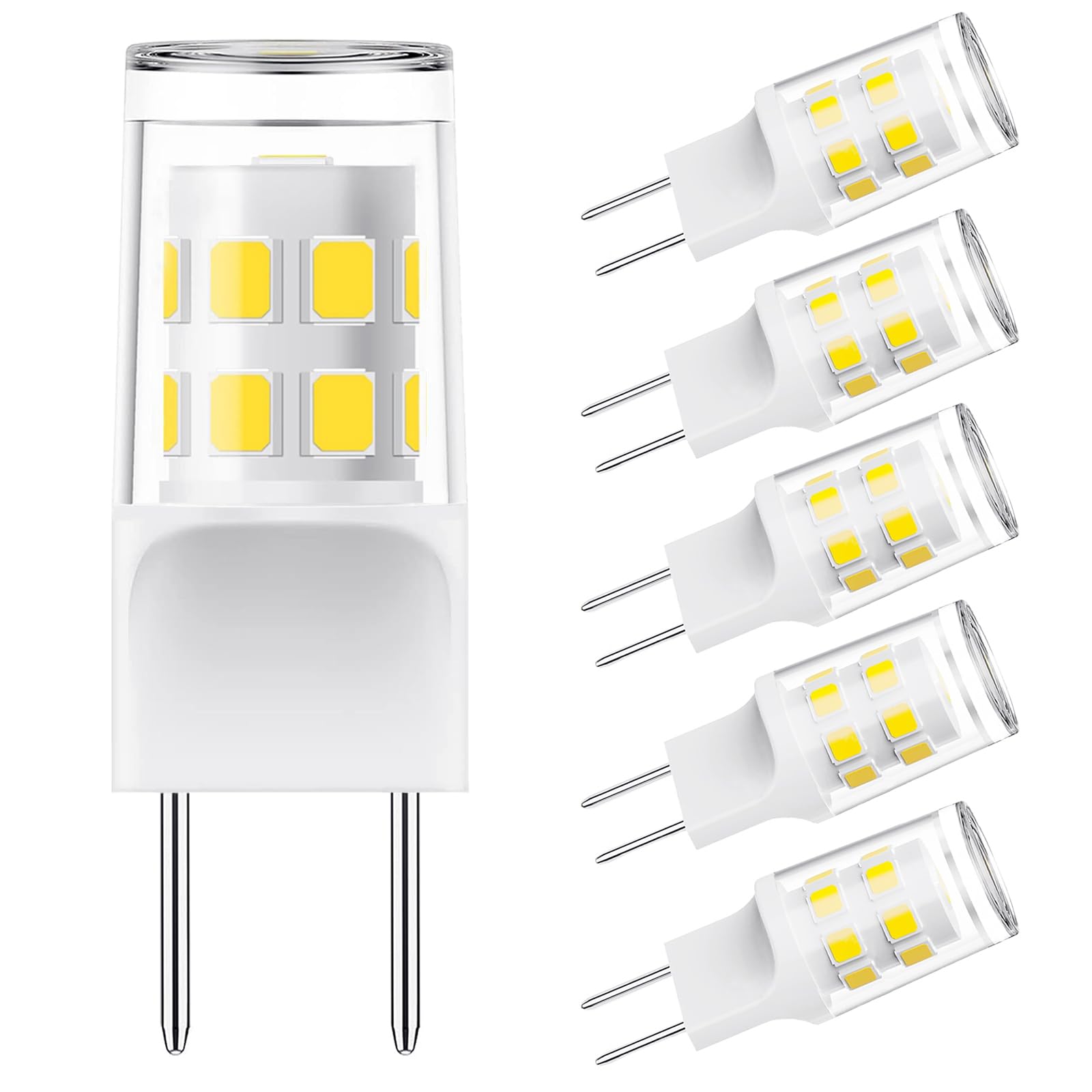 [Pack Of 5] G8 Led Bulb, 3W Equivalent 20W-25W Halogen Bulb, G8 Gy8.6 Bi-Pin Base, T4 120V Puck Light Bulb For Replacement Micro