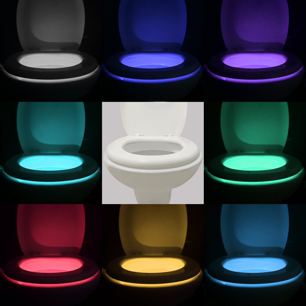 VINTAR 2 Packs LED Toilet Night Light, 16 Colors, Motion Sensor, 5 Stage Dimmer, Mini Size, White, Model VINTAR-MN-20160013