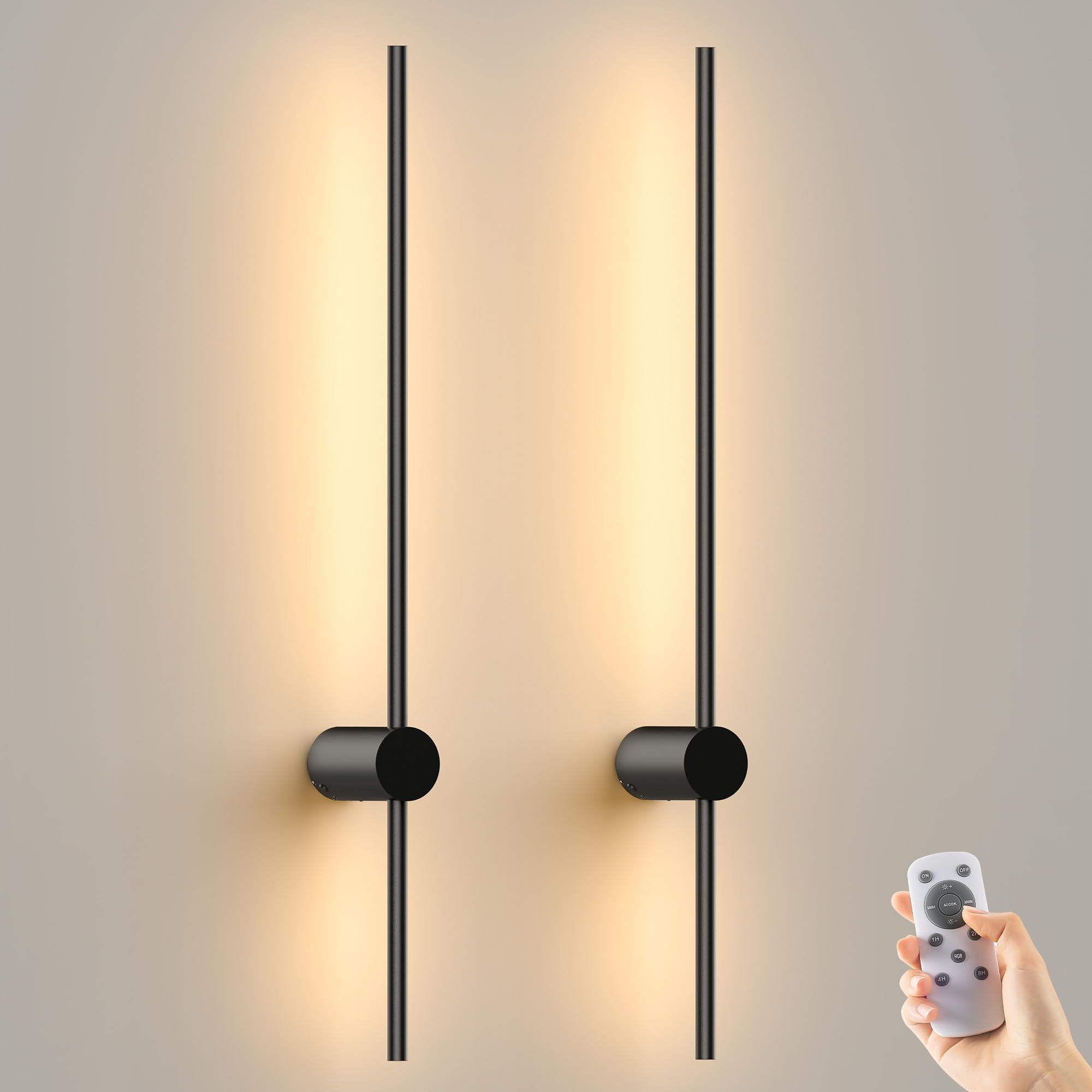 JOFIOS Battery Operated Wall Sconces Set of 2,10000mAh Rechargeable Wireless Sconces with Remote Control,Halloween Decor Dimmabl