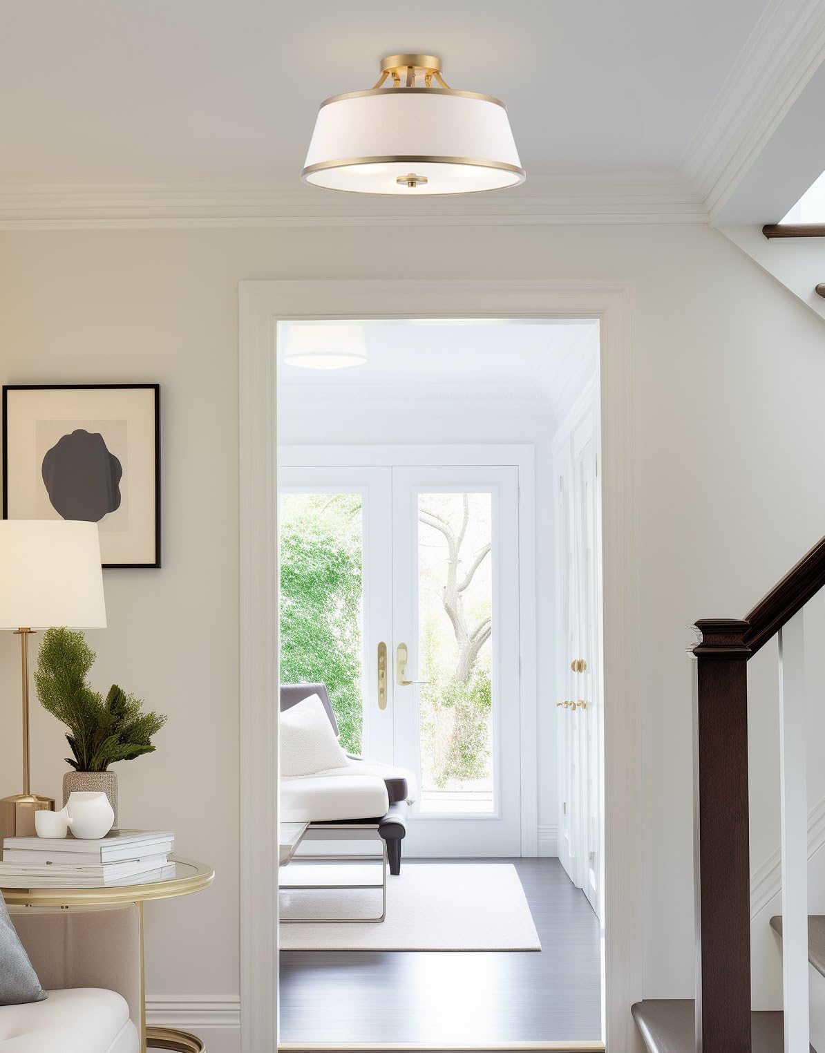 Kira Home Zoey 18 Modern Semi-Flush Mount Ceiling Light, Warm Brass, White Fabric Shade, Model Rv-Csf075-Wb