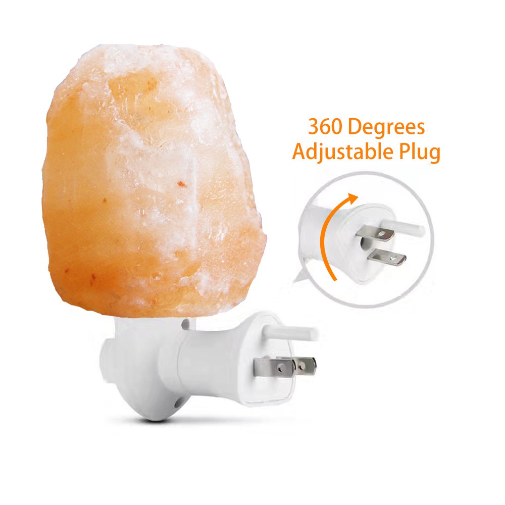 Pursalt Himalayan Salt Lamp Night Light - 360° Rotatable Wall Plug, Pink Crystal Rock, Includes 2 Bulbs, Natural-1 Pack