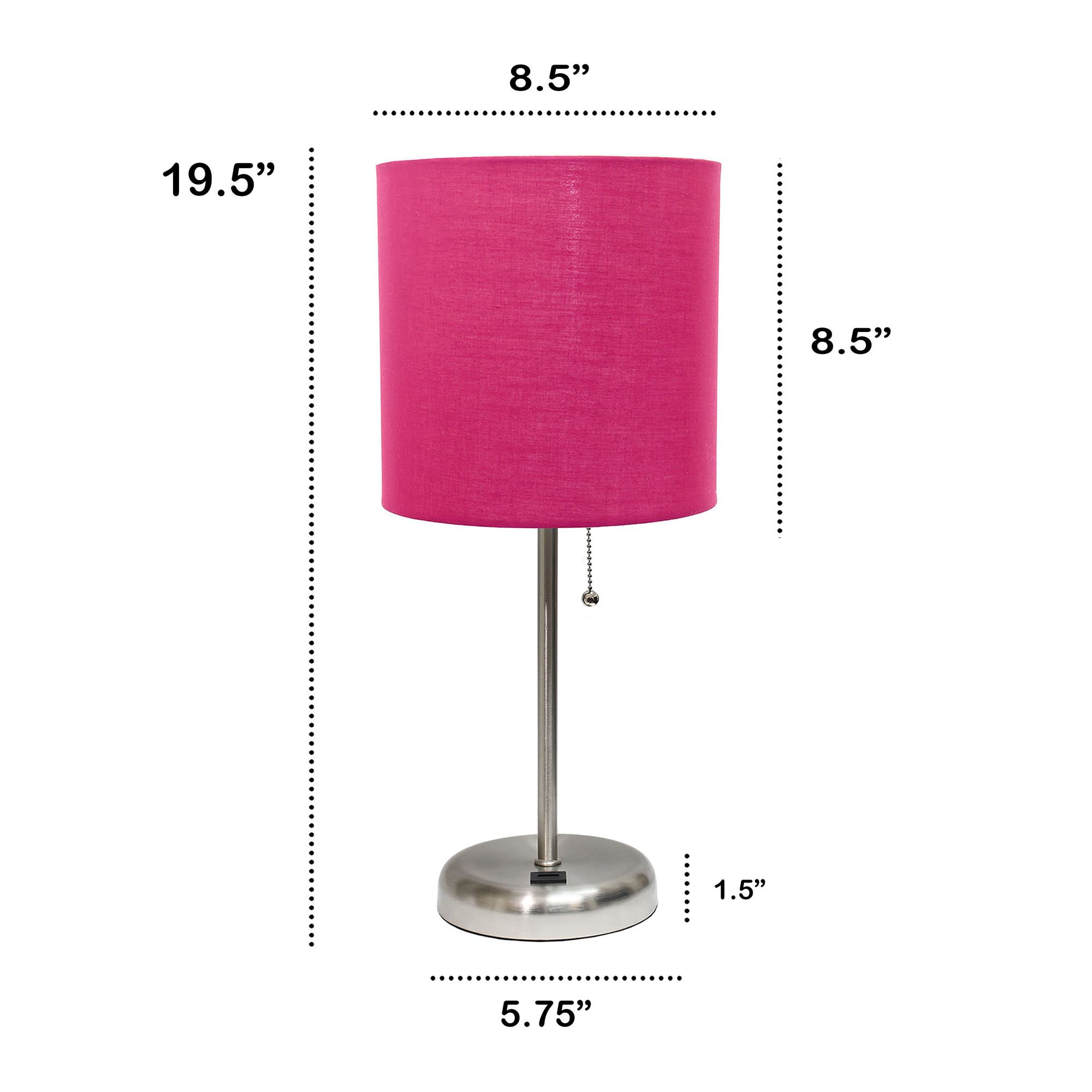 Creekwood Home 19.5&quot; Brushed Steel Table Lamp With Pink Shade & Usb Port - Contemporary Design