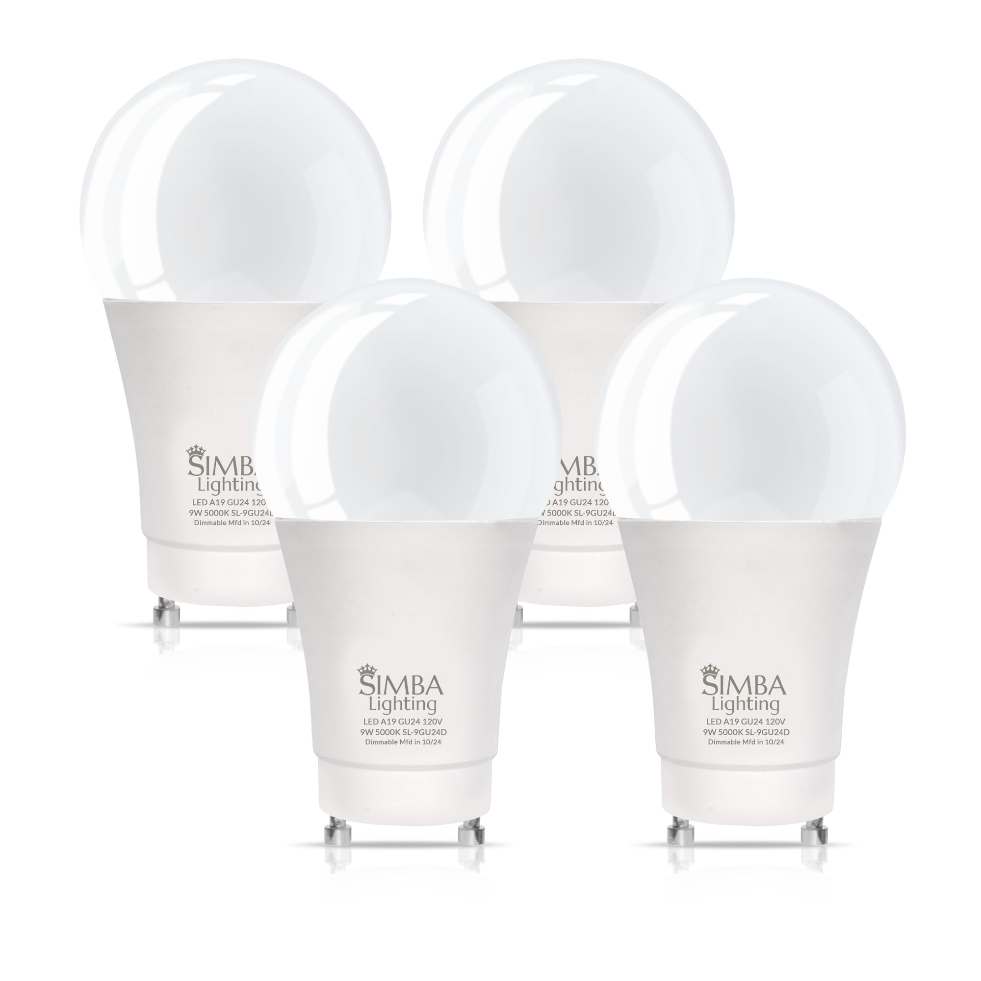 Simba Lighting Led Gu24 A19 Light Bulb 9W 60W To 75W Replacement (4 Pack) 120V 2 Prong Twist And Lock Base For Ceiling Lights, P