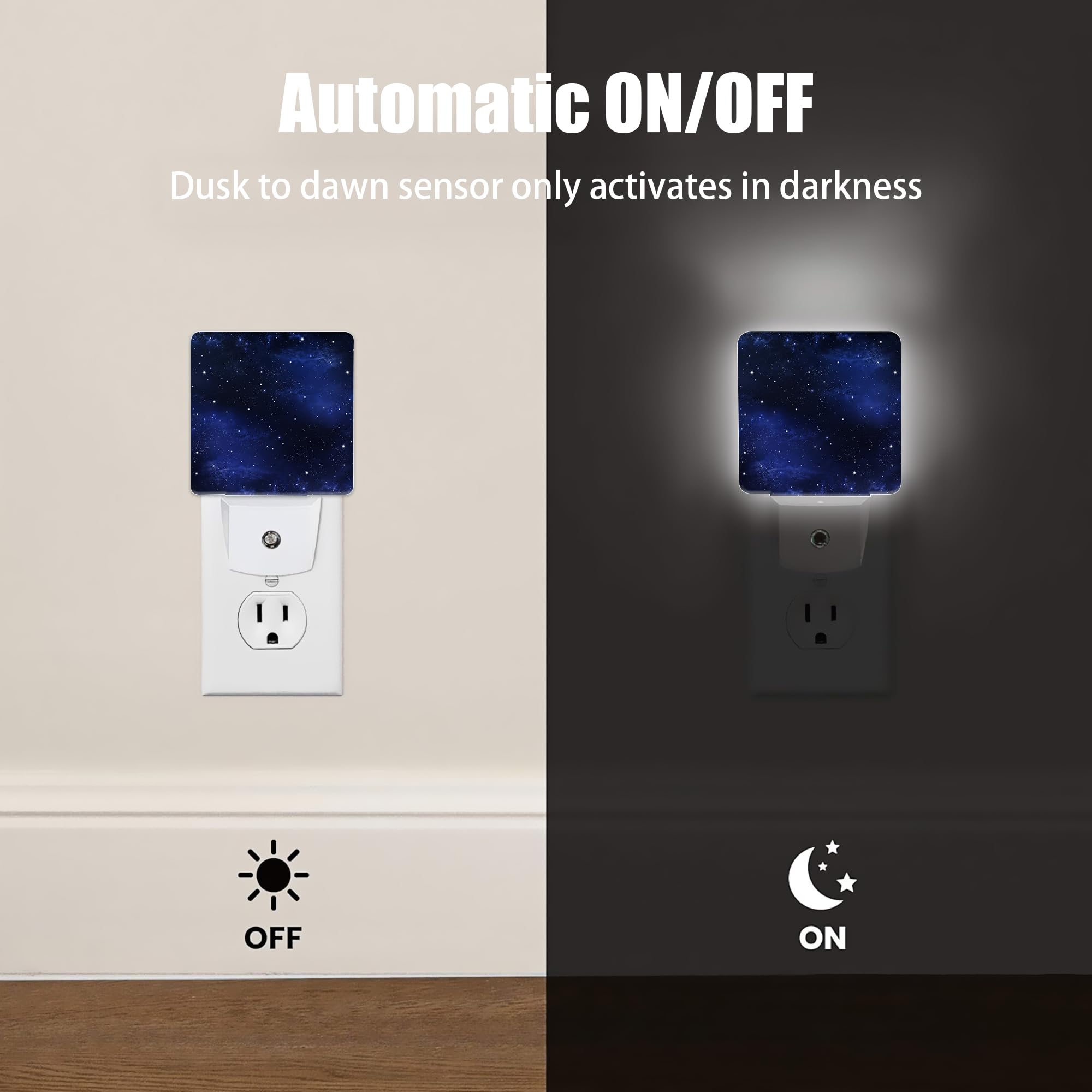 Jopowide Night Sky Stars Night Light, Deep Space Plug Into Wall With Dusk To Dawn Light Sensors, Warm Nightlights For Bedroom, B