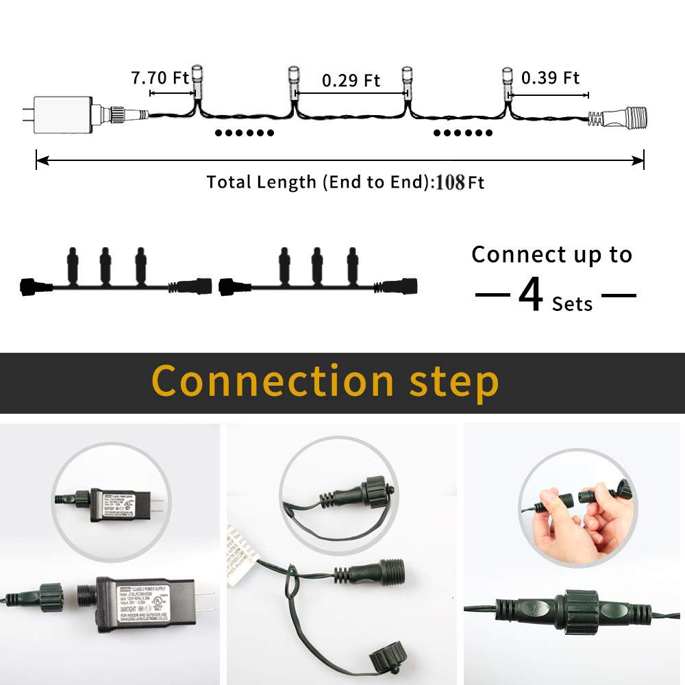 Outylts Christmas String Lights End-To-End Plug 8 Modes 108Ft 300 Led Ip55 Outdoor Waterproof Ul Certificated Indoor Fairy Lights Garden Wedding Christma Trees Parties Decoration White Light