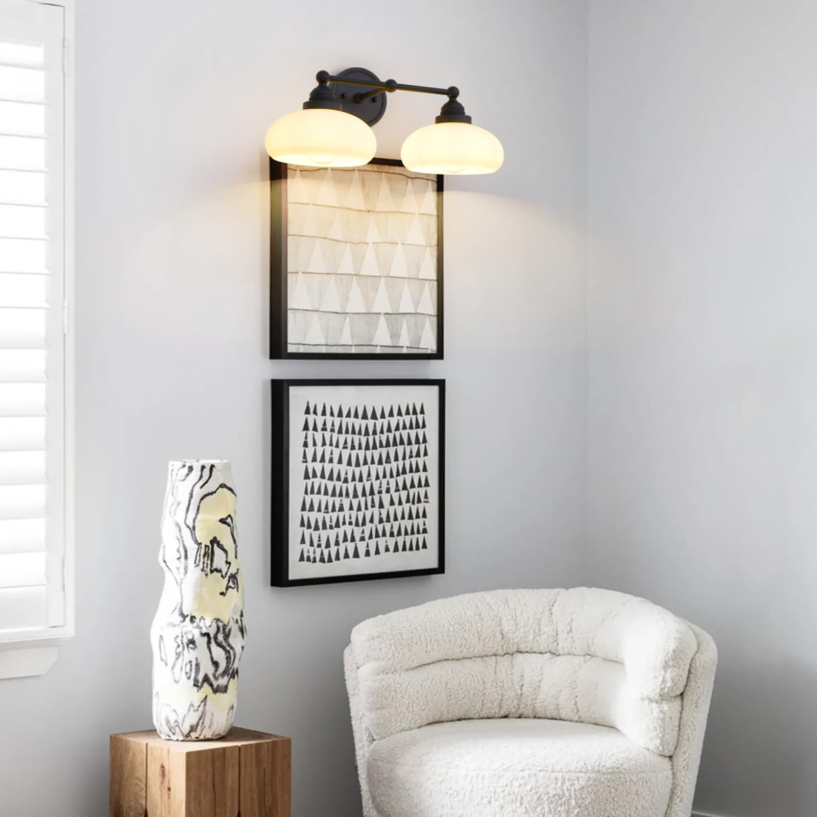 SongCiLT Vintage 2-Light Wall Sconces, Black Glass Shade, Double Arm Fixture for Living Room, Dining Room, Bedroom - Model SC-LWT320B1