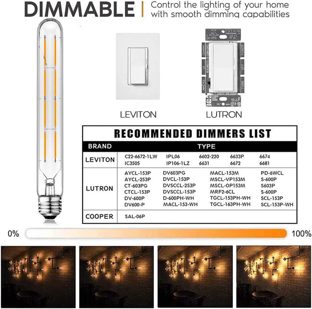 Xininsun T10 Led Bulbs,Long Tubular Led Light Bulbs, E26 Dimmable Tubular Bulb,Equivalent 75 Watt, E26 Edison Style Vintage Led