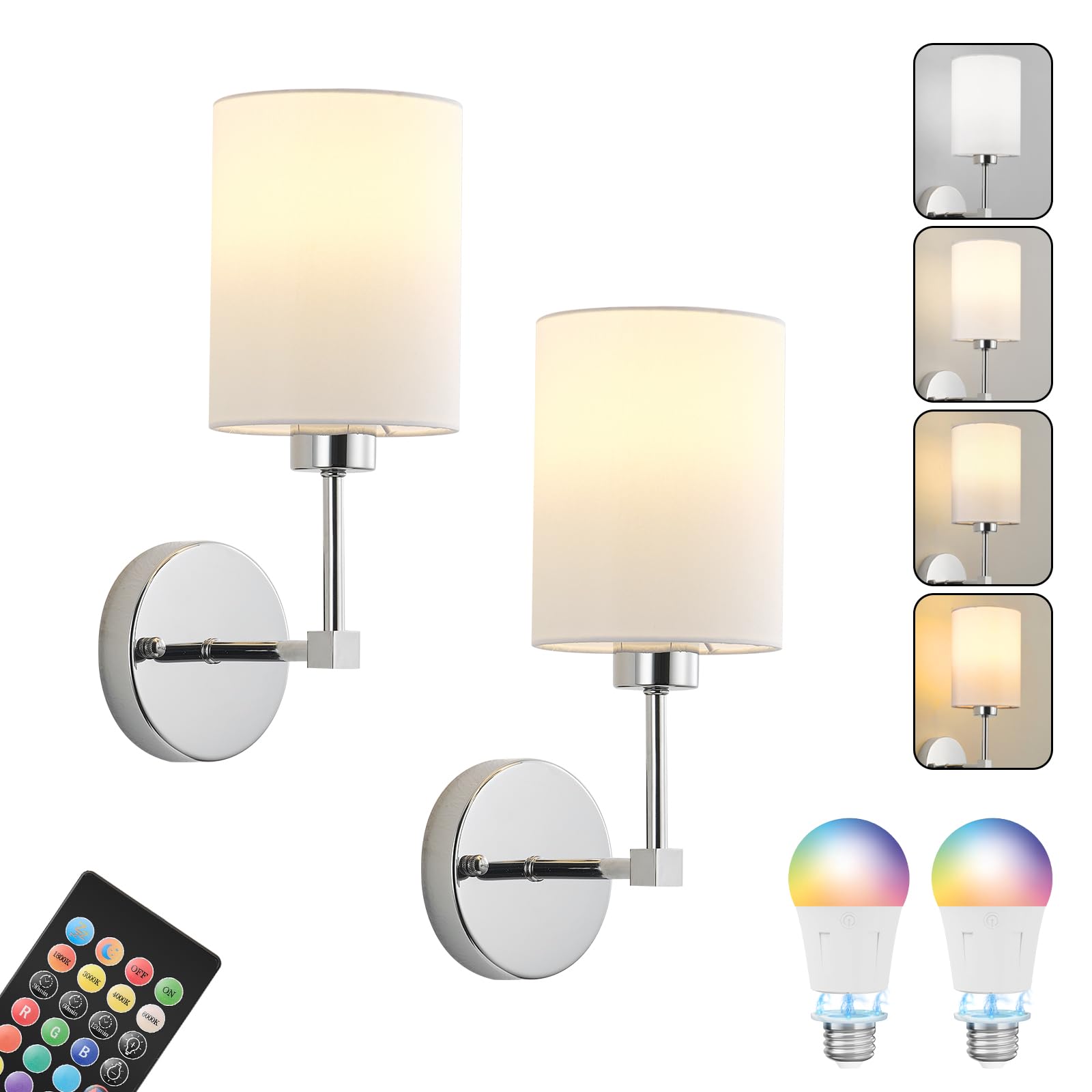 KARTOOSH Battery Operated Wall Sconce Set of Two, Wireless Rechargeable, Dimmable, 13.5 Inch, Chrome, Model ZM213BCM35-N1