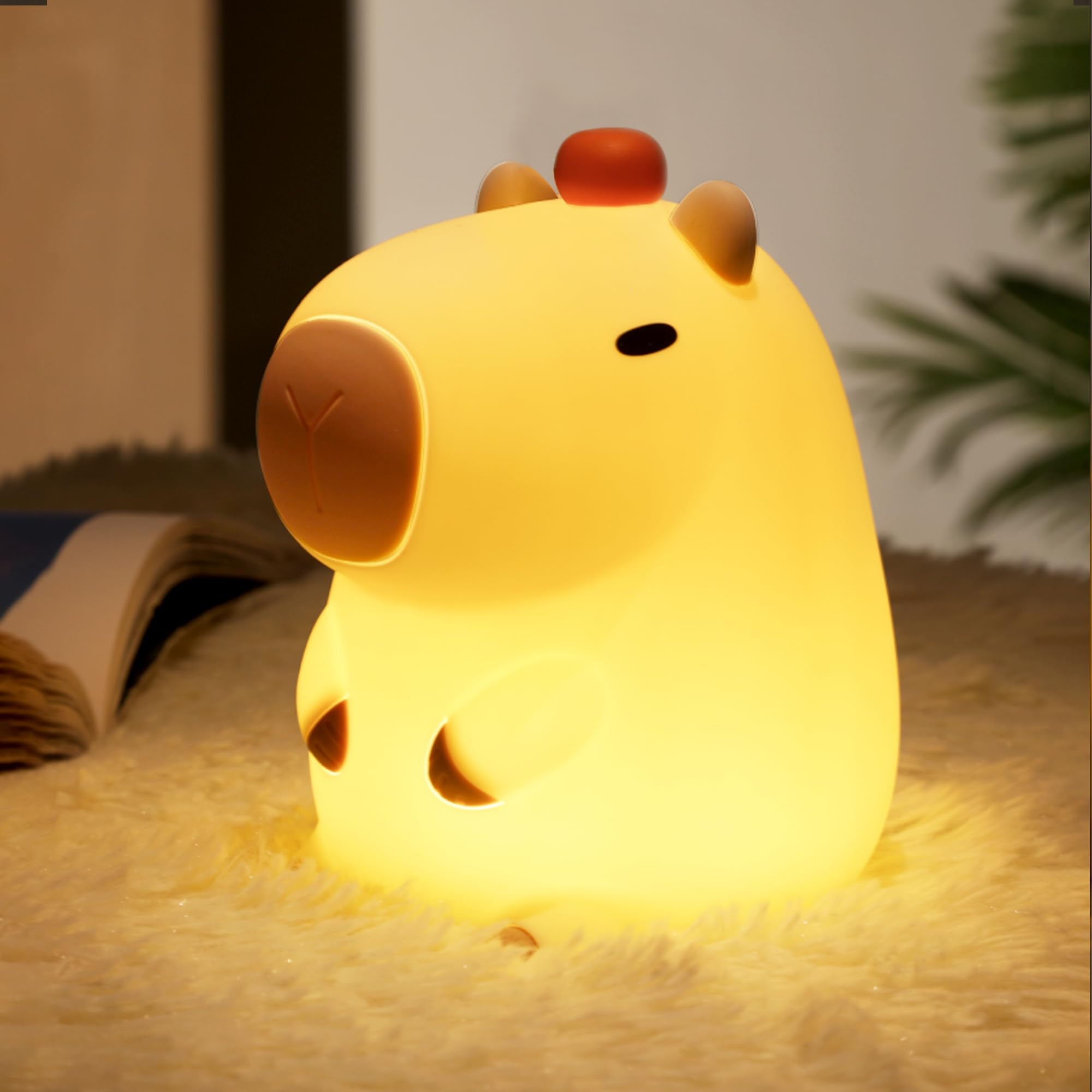 Ammonite Ammonite Capybara Night Light - Soft Silicone LED Lamp for Kids, Orange, Model FSGY, Nursery Decor, Xmas/Birthday Gift