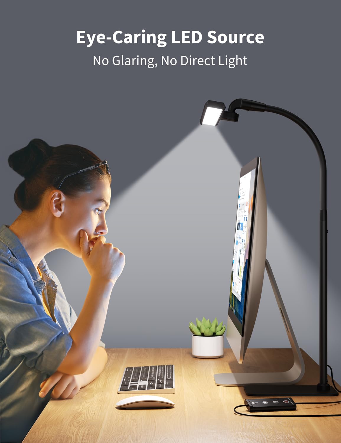 Kary Led Desk Lamps For Home Office, Tall Desk Light With Base, Flexible Gosseneck Adjustable Height 5-Level Dimmable Brightness