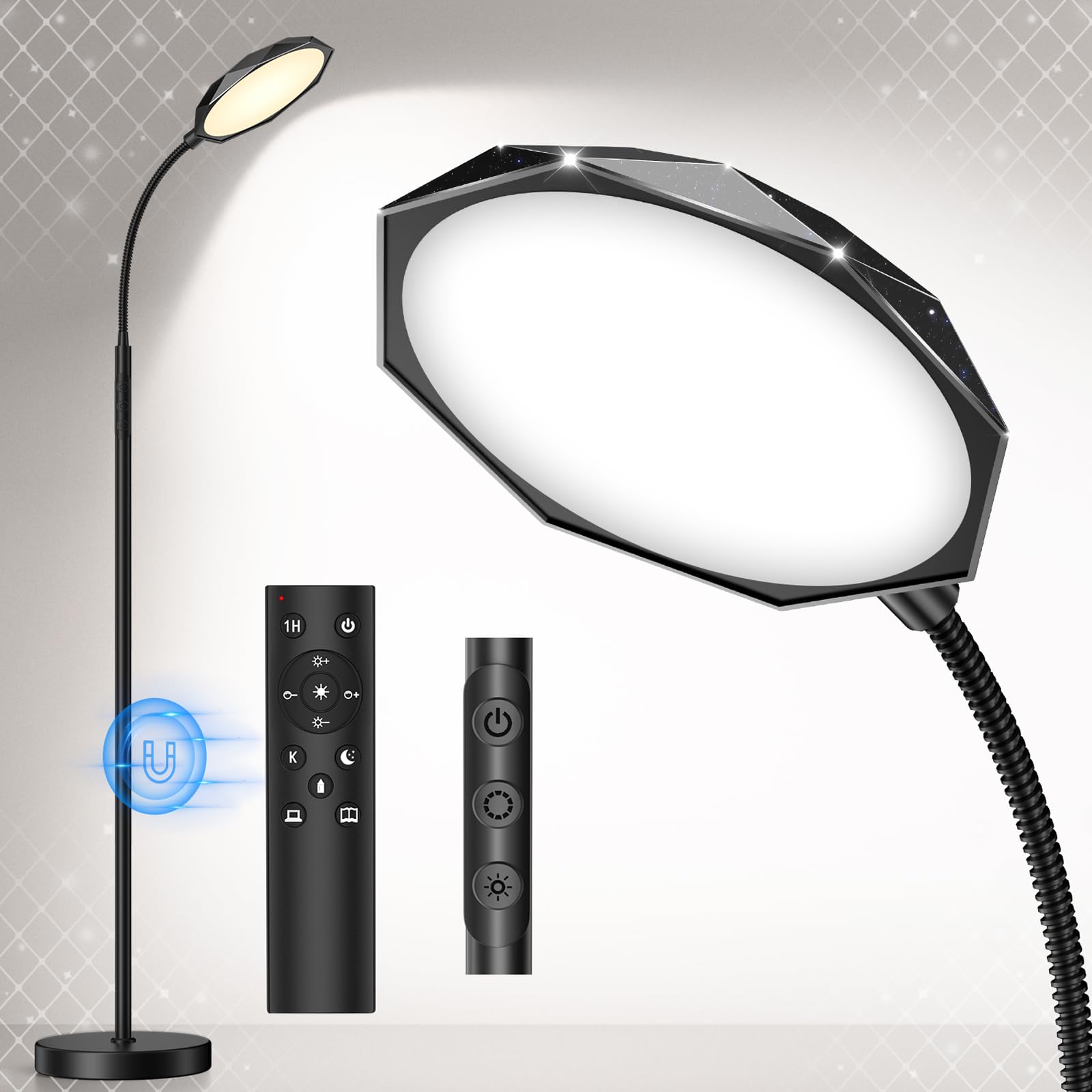PACOVY Floor Lamp LED 18W Adjustable Colors & Dimmer Remote Control Black FLL-018-F5