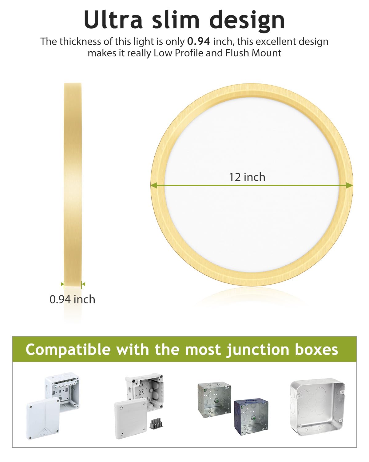 Hepside 1Pack Flush Mount Led Ceiling Light Fixture Golden, 12Inch 28W, Dimmable 3000K-4500K-6000K 3 Color Selectable Ceiling La