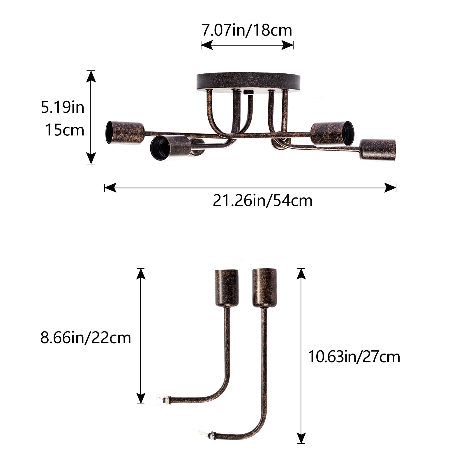 Plfann Industrial Semi Flush Mount Ceiling 6 Light With Adjustable Metal Branched Vintage Ceiling Light E26 Holder (Bronze)(Bulb