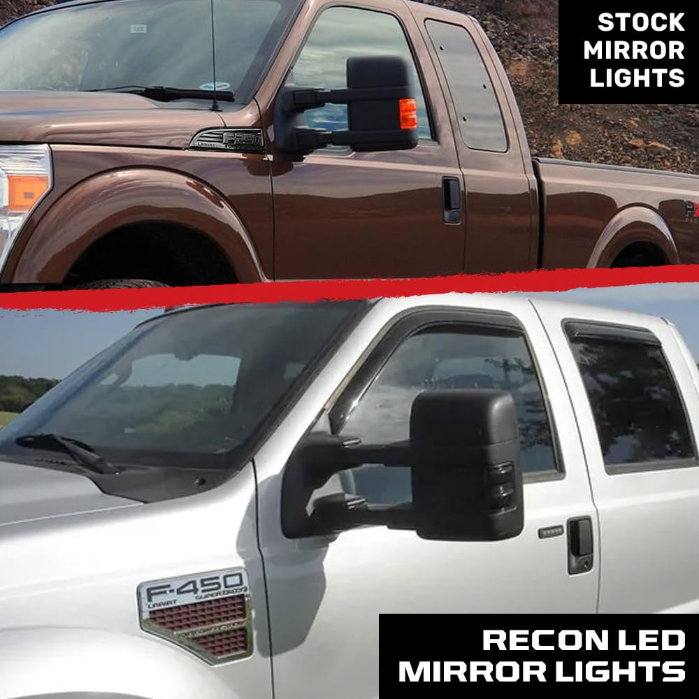 RECON Side Mirror Lenses for 08-16 Super Duty - Ultra Bright White LED, Smoked Lens, Model 264140WHBK