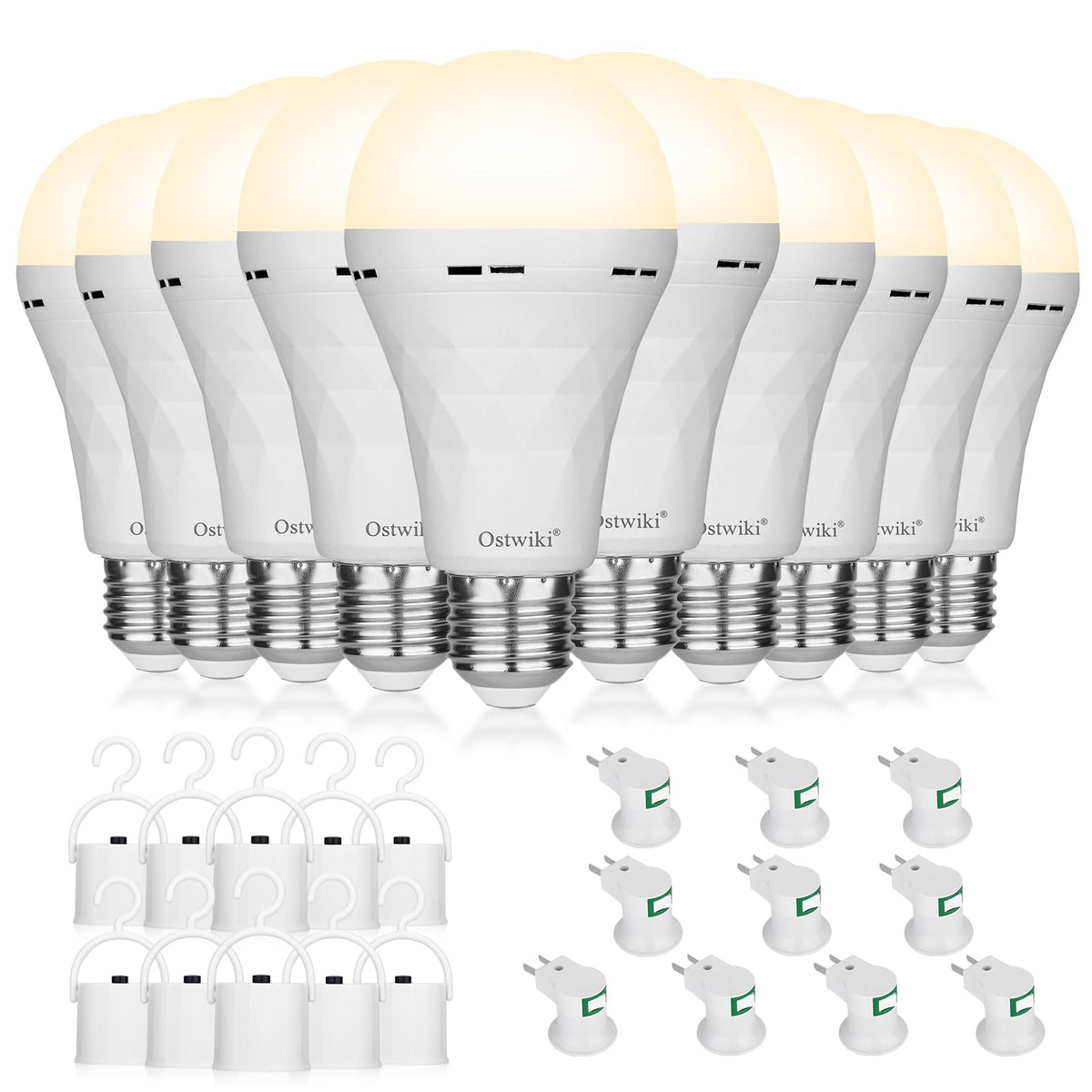 Ostwiki 10 Pack Rechargeable Light Bulbs, Emergency Light Bulbs For Power Outage Hurricane Camping 3000K Warm Light Battery Oper