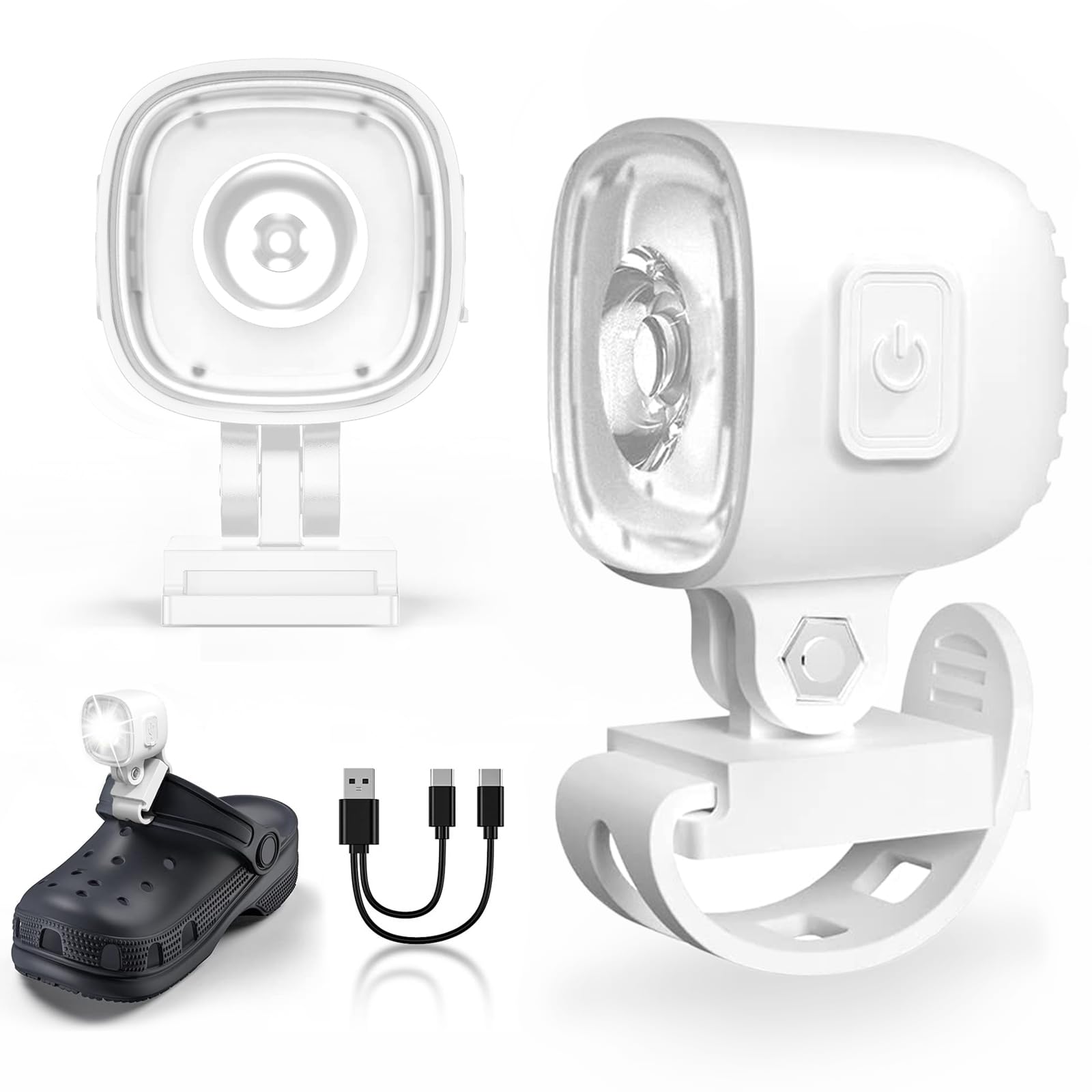 HalfofLife Rechargeable LED Headlights for Crocs, Waterproof, 3 Light Modes, 2 PCS, White, Model HOL-BDXD-2PCS-WH-US