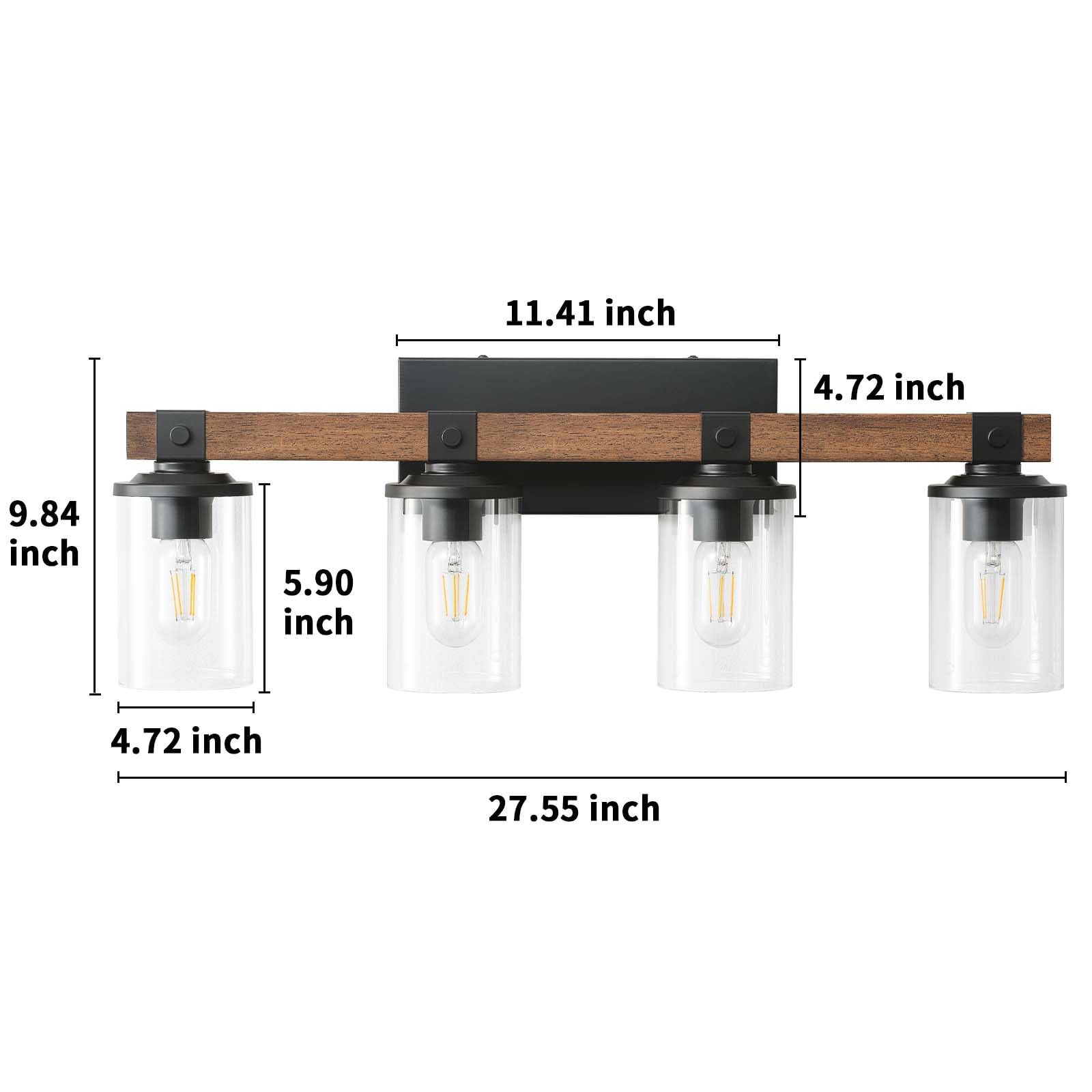 Goyeel 4-Light Rustic Bathroom Vanity Light, Antique Wood & Metal, Industrial Wall Sconce