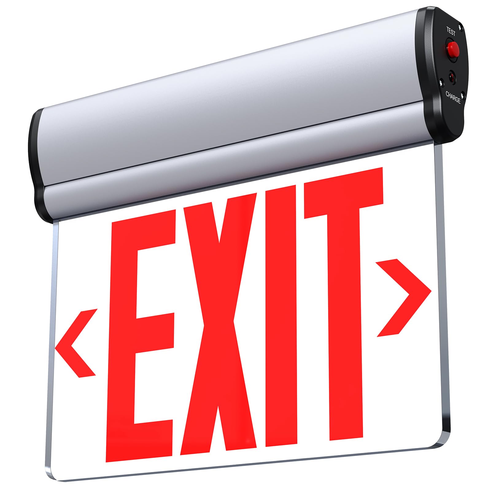 SASELUX Led Edge-Lit Exit Sign ,Brushed Aluminum Housing Single-Sided Clear Rotating Acrylic Panel,Hardwired Emergency Exit Sign