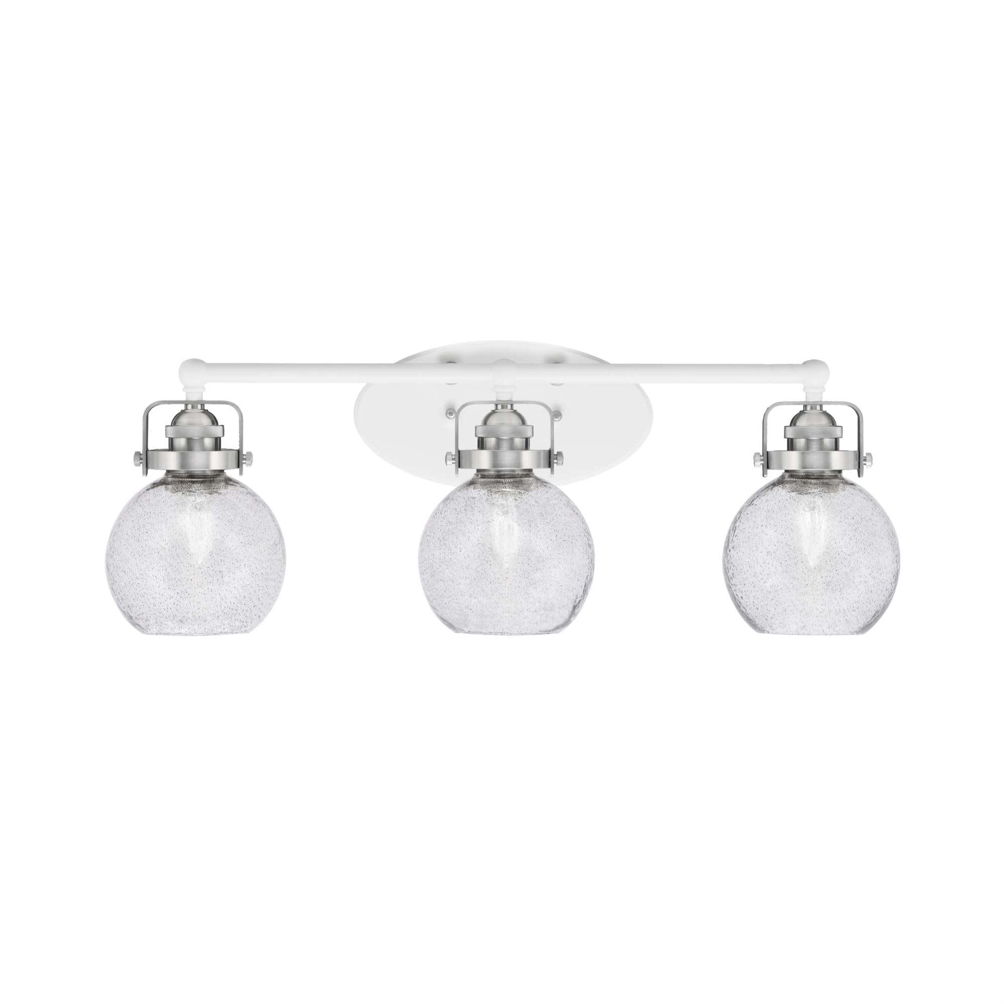 Easton 3 Light Bath Bar Shown In White & Brushed Nickel Finish With 5.75" Smoke Bubble Glass