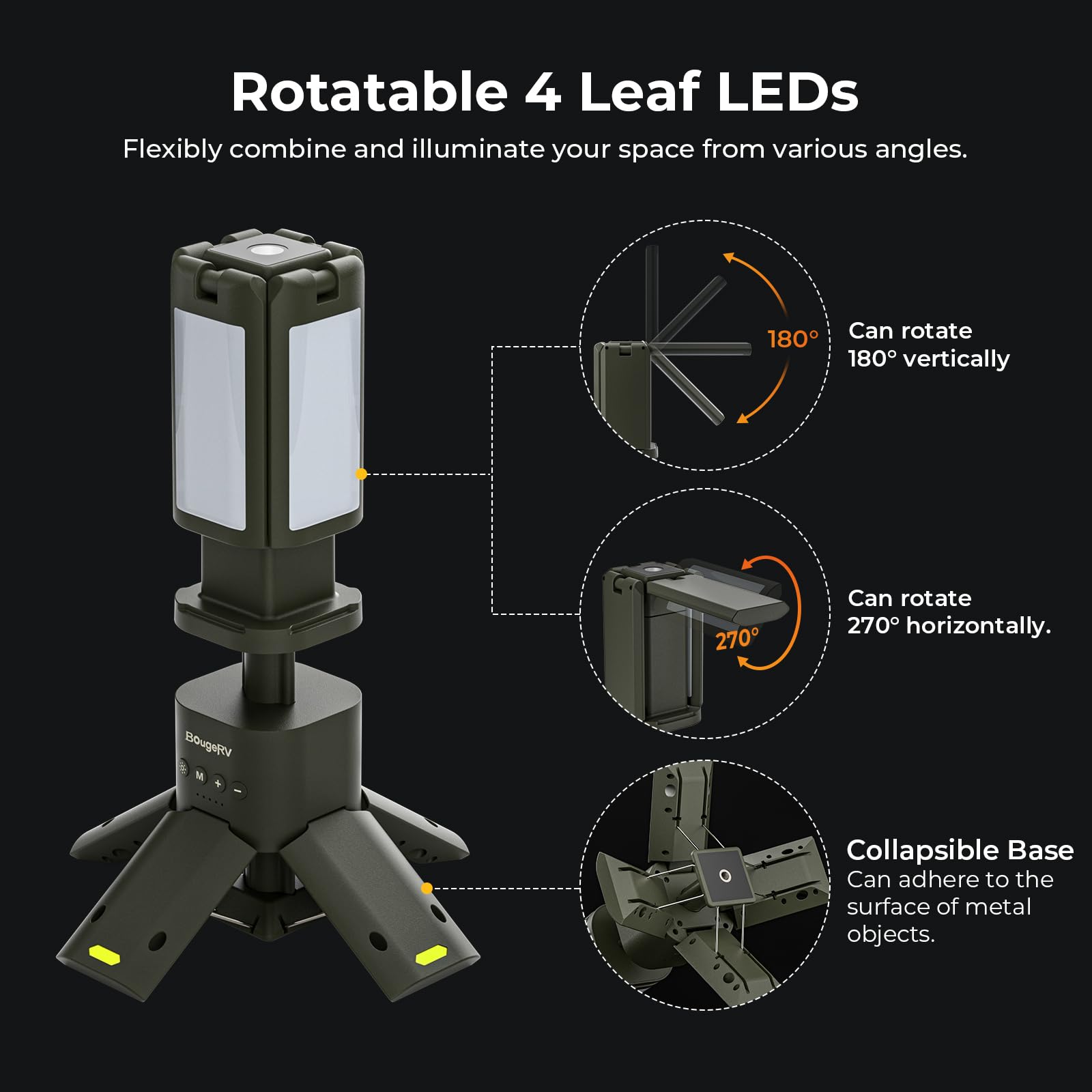 BougeRV Telescopic Camping Lantern, 13400mAh, IPX5 Waterproof, 2.95x2.95x11.22 IN, Green, Model CL01, Recharge