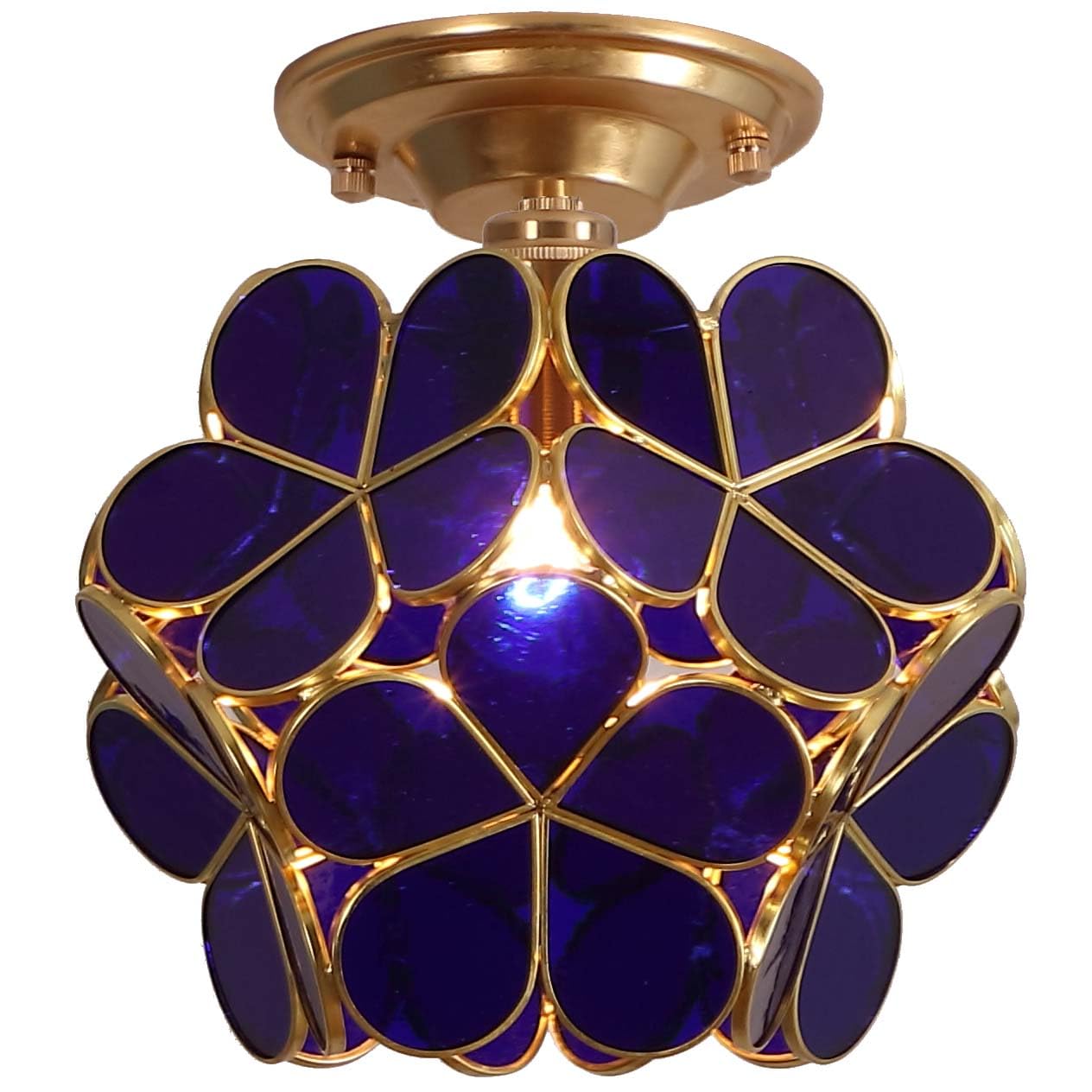Bieye L10898 Flower Petals Tiffany Style Stained Glass Close To Ceiling Light, 8-Inch Wide (Dark Blue)