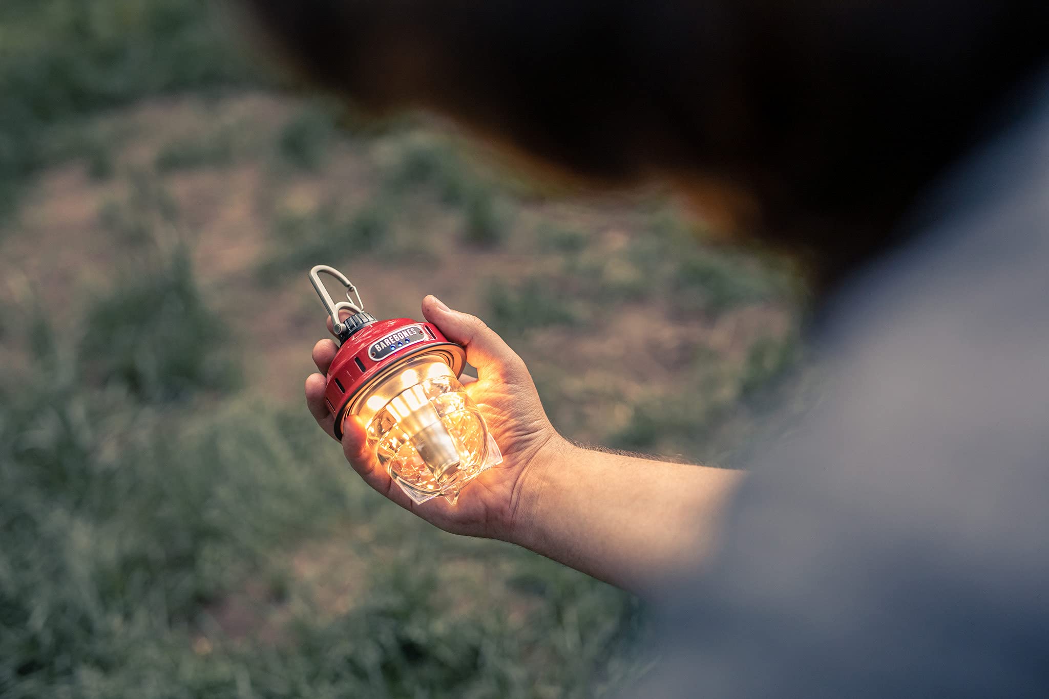 Barebones Beacon Hanging Light – Red LED Lantern, Weatherproof, 6" x 3", Rechargeable, Model LIV-296