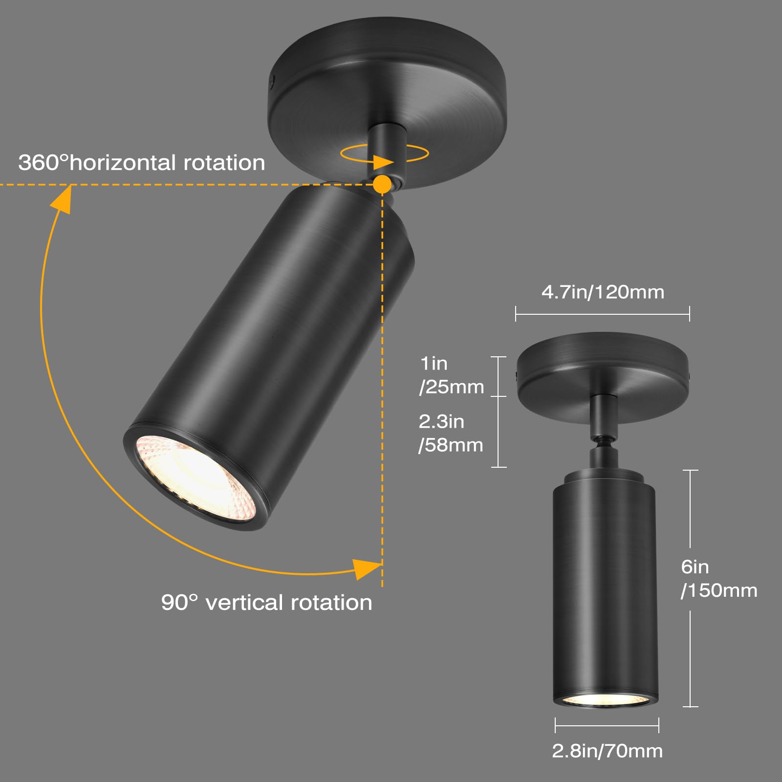 PIOUTNF Black Copper Ceiling Spotlight, Modern LED Indoor Light, Flush Mounted, Model SP-1027