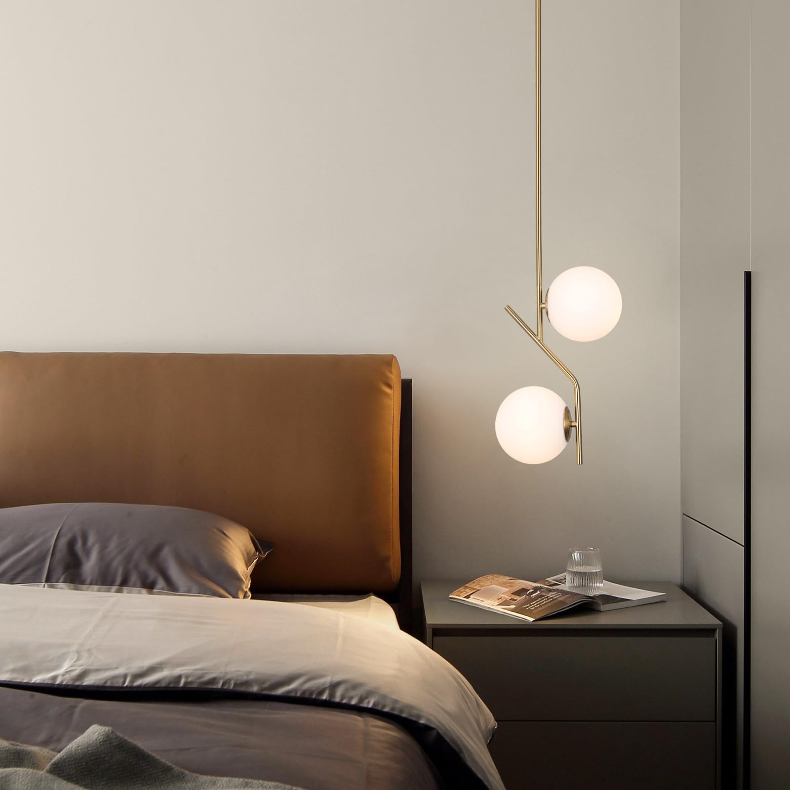 Seeu Brass Pendant Lighting 2 Light Chandelier Gold Globe Pendant Light Fixture Indoor Hanging Light Fixture For Kithchen Island