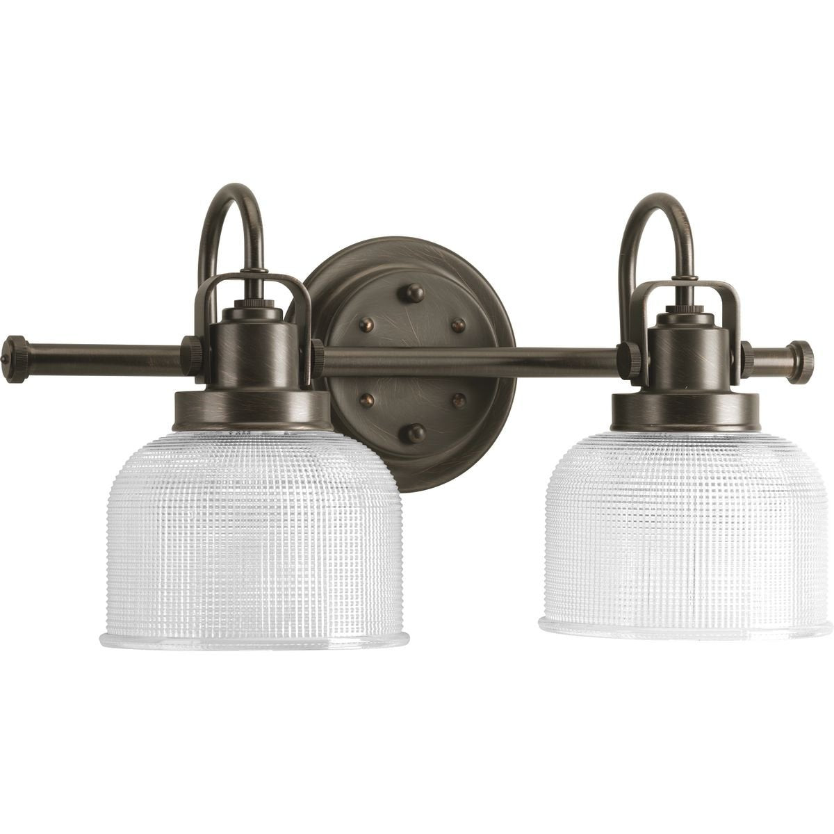 Progress Lighting P2991-74 Archie Collection Clear Double Prismatic Glass Coastal Bath Vanity, 2-Light, Venetian Bronze