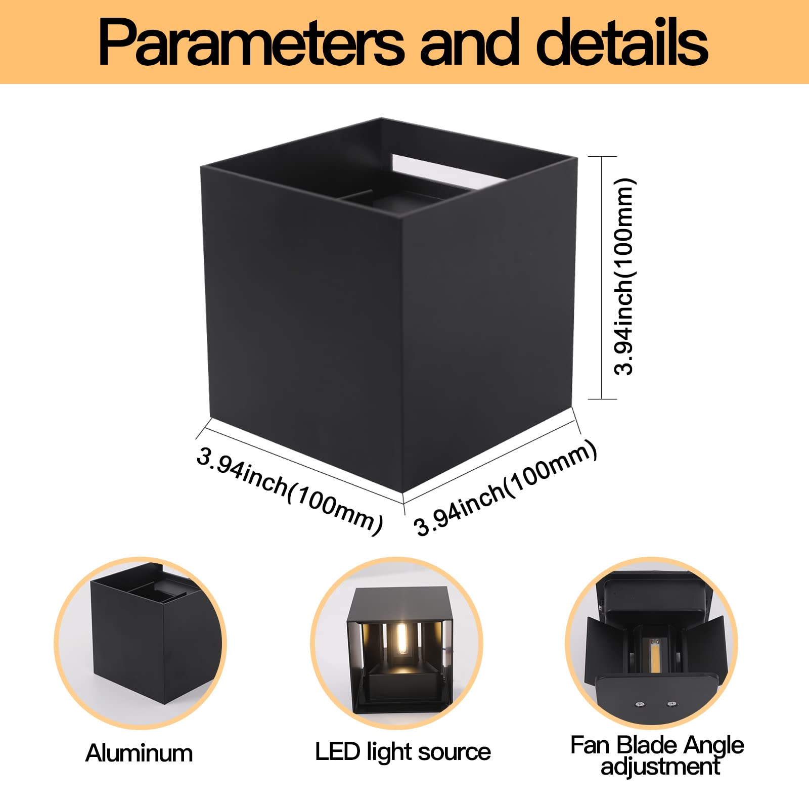 Mille Lucciole 4 Pack Outdoor Wall Lights Exterior/Interior Led Wall Sconces Ip65 Waterproof Square Aluminum Wall Lamps Outdoor Lighting Fixture Up And Down Lights Modern Black 12W 6500K Cold Lights