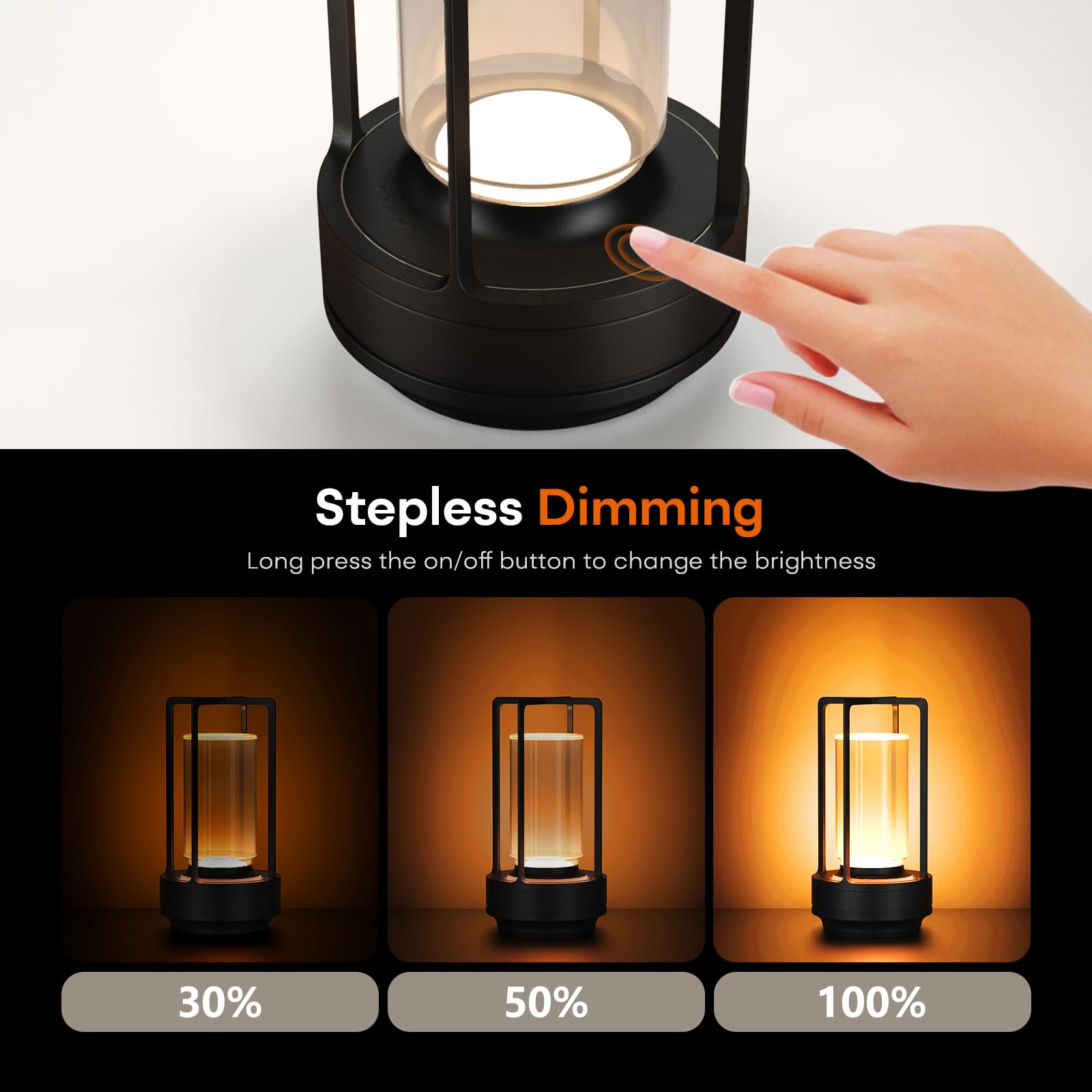 YYXGOOB Cordless LED Table Lamp, Touch Sensor, 3-Way Dimmable, Rechargeable, Metal, Grey, Model A-001
