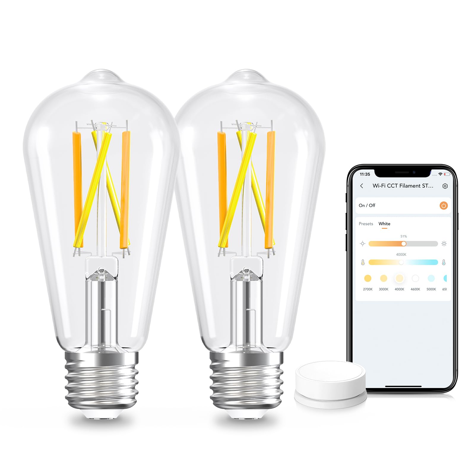 Linkind Smart Edison Bulbs, 2700K-6500K Tunable Wifi Edison Bulbs With Remote Control, 8W 60W Equivalent Dimmable St19(St58) Vin