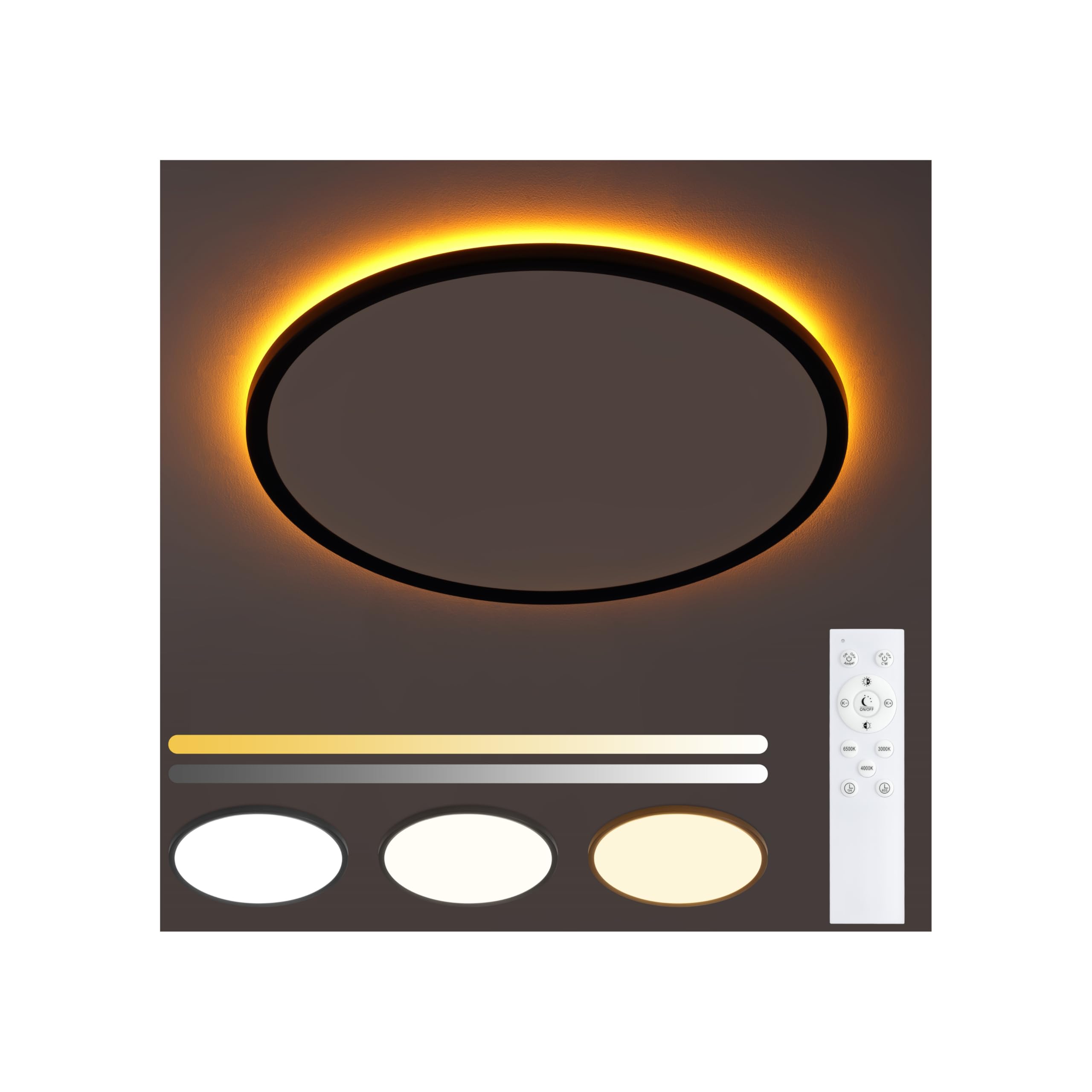 UprizeP Flush Mount Ceiling Light 11in LED, 1800K Nightlight & 3000-6500K Dimmable, Black, Model SK1039