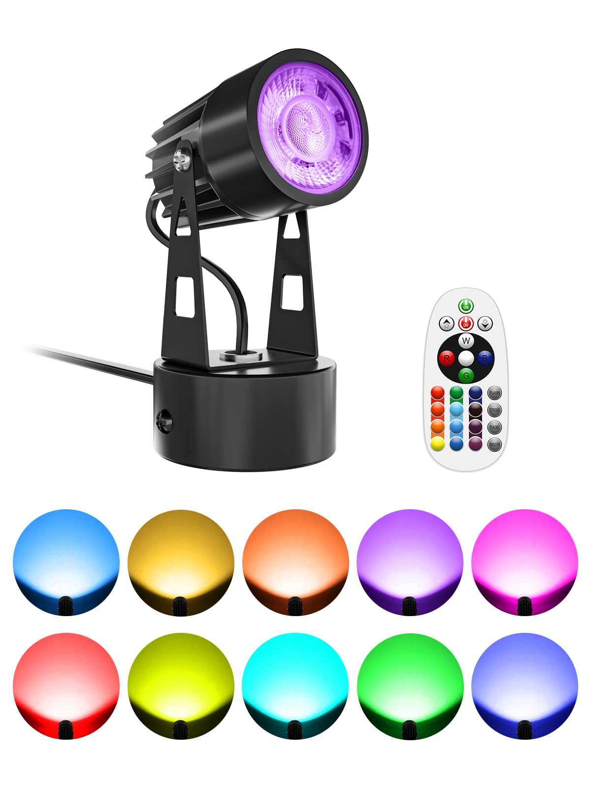 DOREIO Spot Lights Indoor 3W RGB Uplighting Indoor Spotlight Lamp for Plants 120V Up Lights Christmas Decor US 2-Plug 6 FT Cord 