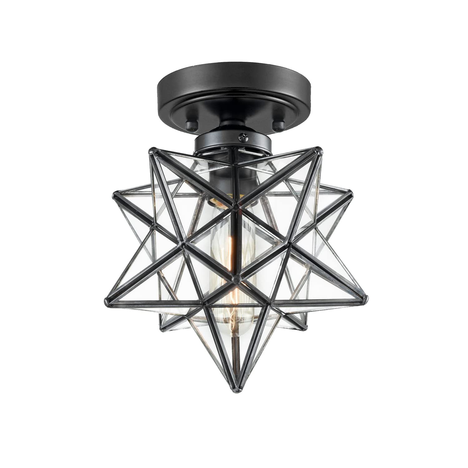 Axiland Industrial Moravian Star Ceiling Light With 8-Inch Glass Shade, 1 Light