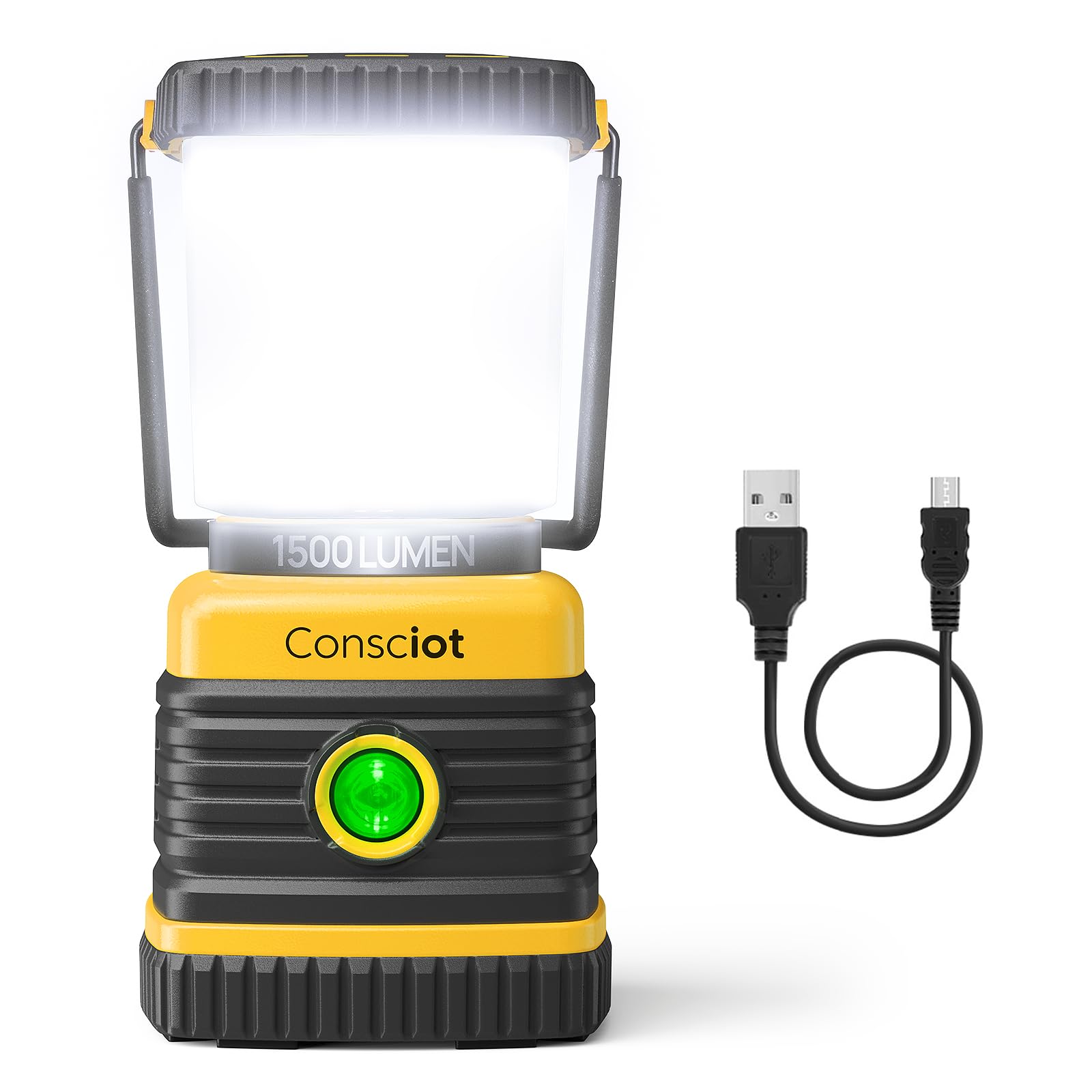 LED Camping Lantern, Consciot C02 USB-C Rechargeable Camping Lights, 1500LM, 5 Light Modes, Up to 100H Run Time, IPX4 Waterproof