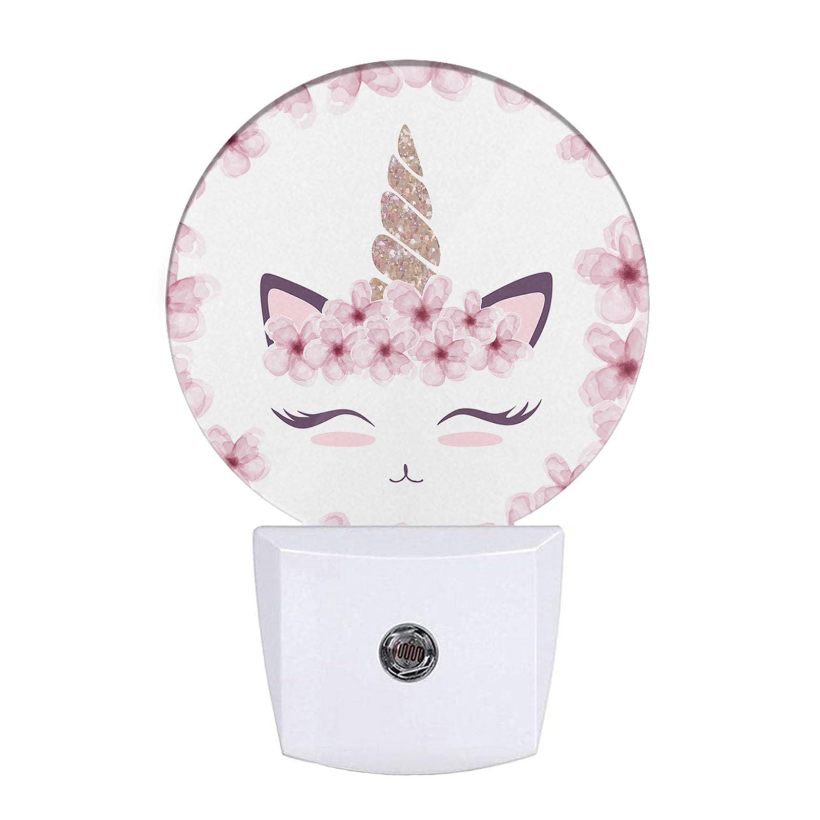 Uanvaha Pink Unicorn Floral Night Light Lamp Cute Animal Plug-in Night Lights with Dusk-to-Dawn Sensor for Bedroom, Bathroom and