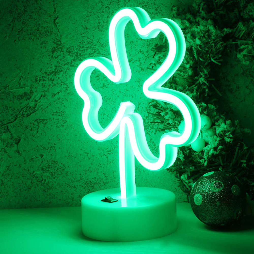 ENUOLI LED Neon Sign - Shamrock Shape, USB/Battery Powered, Plastic, Model lNH.Z033, Green Decorative Light for Room/Party/Wedding