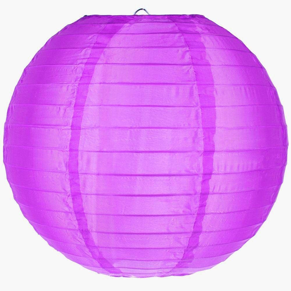 Quasimoon Paperlanternstore.Com 4 Inch Violet Round Nylon Lantern, Even Ribbing, Hanging Decoration (10-Pack)