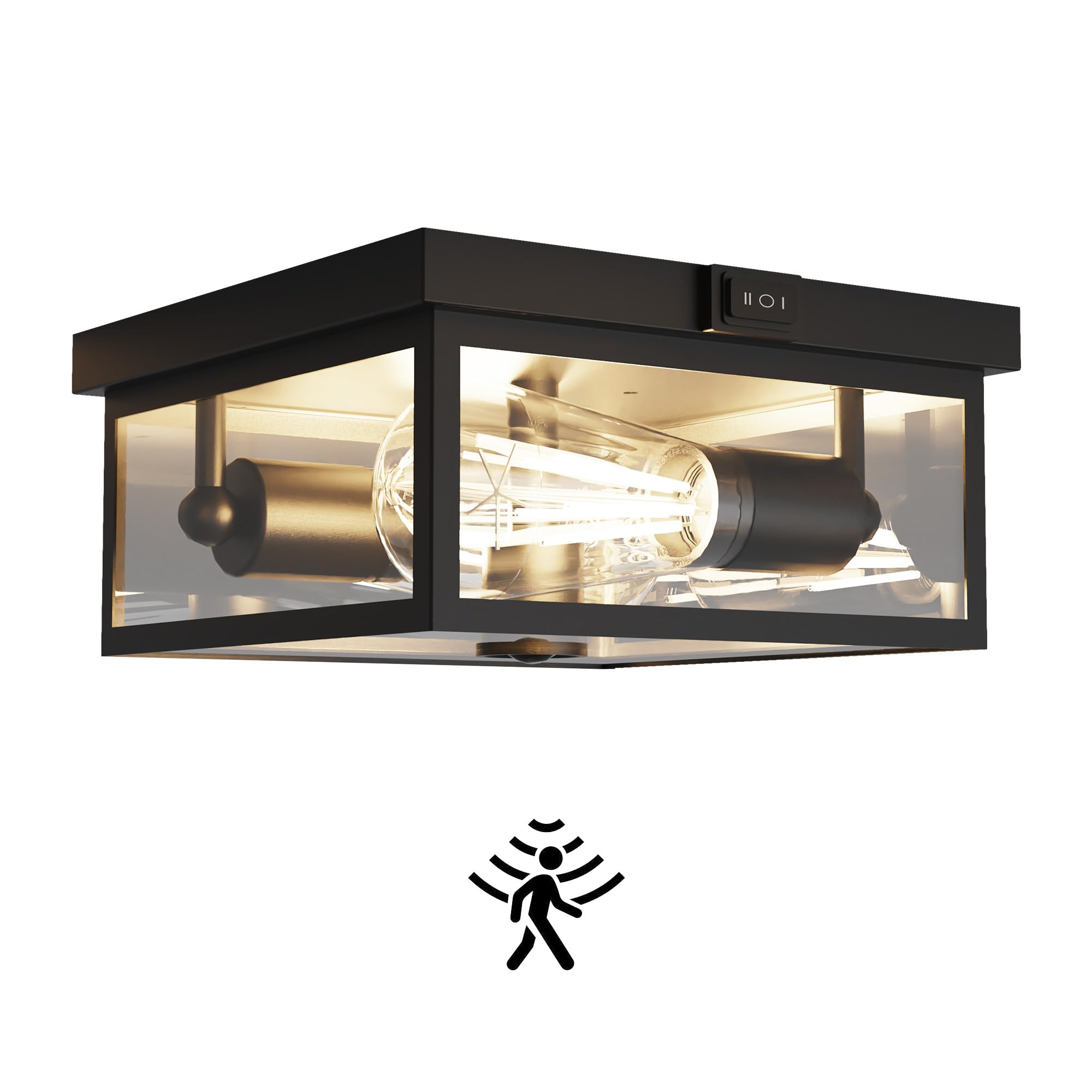 Caftersmark Outdoor Ceiling Light with Motion Sensor 14  Flush Mount Porch Ceiling Light  lear Glass with Dusk to Dawn 4-Light Close to Ceiling Light Fixture for Patio Porch Garage